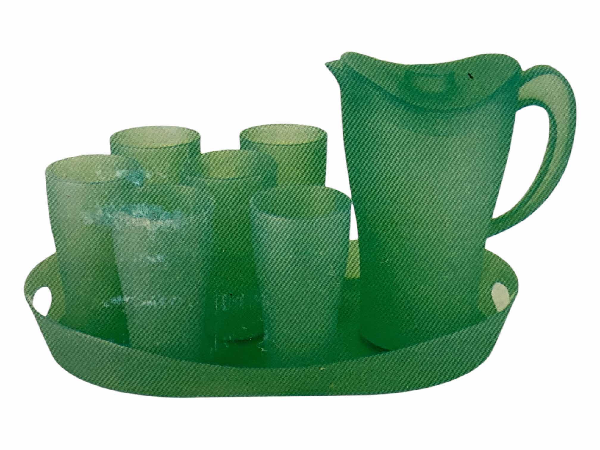 Photo 1 of NIB ROSCAN GREEN 8PC PITCHER, TUMBLER & TRAY SET