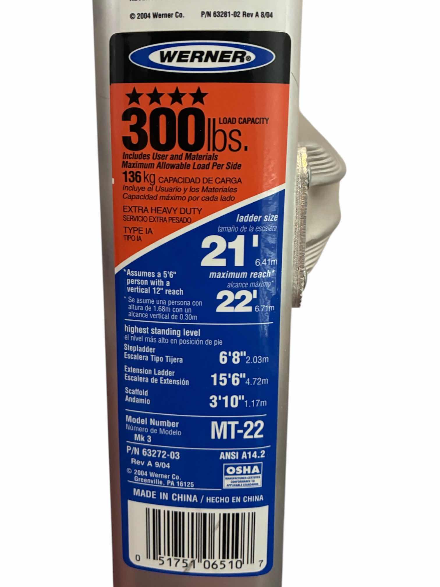 Photo 1 of WERNER 22’ MULTIPOSITION EXTENSION TELESCOPING LADDER MT-22 $320