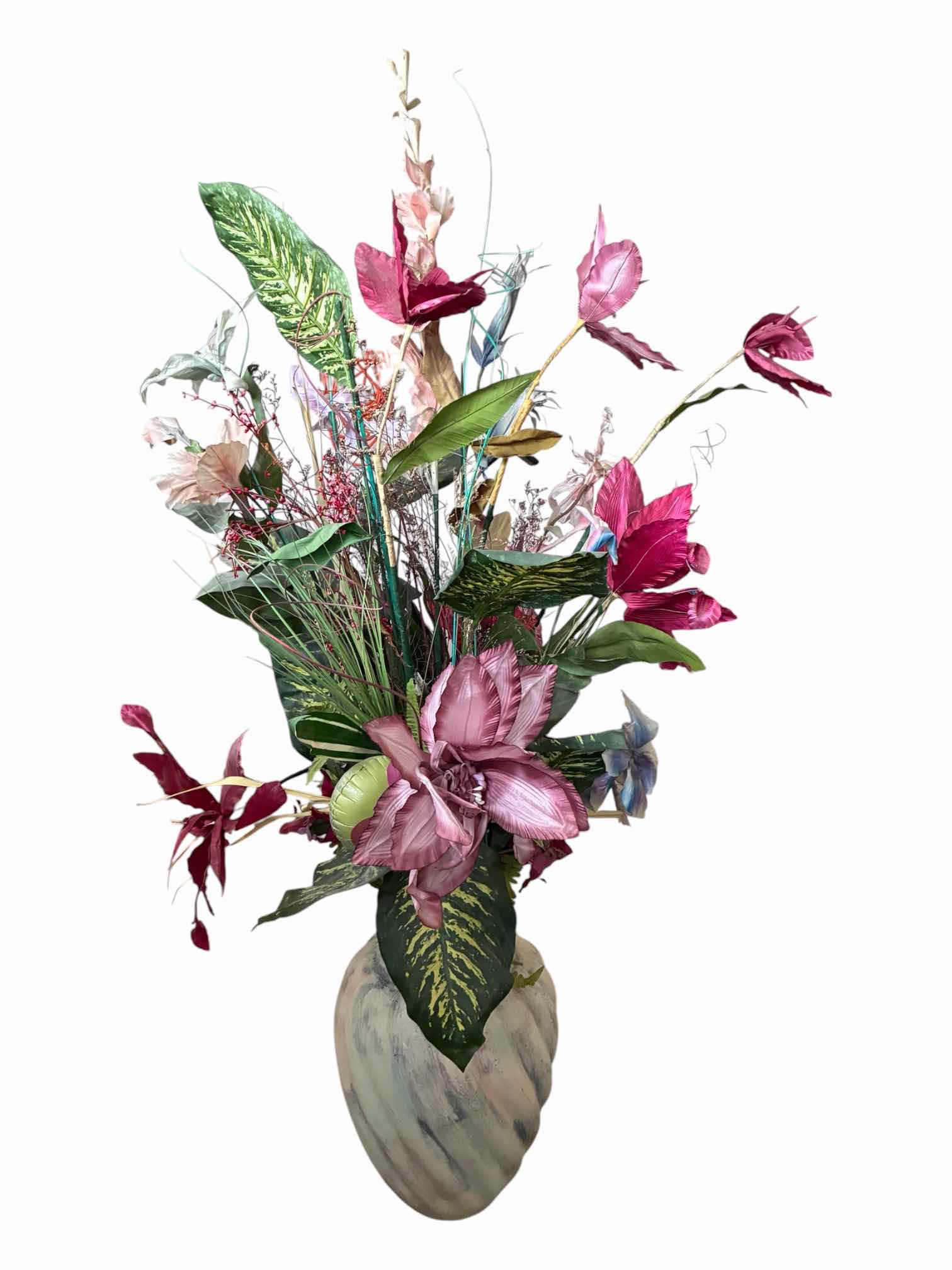 Photo 1 of DECORATIVE TROPICAL FLORAL ARRANGEMENT W PASTEL FLOOR VASE 38” X 72”