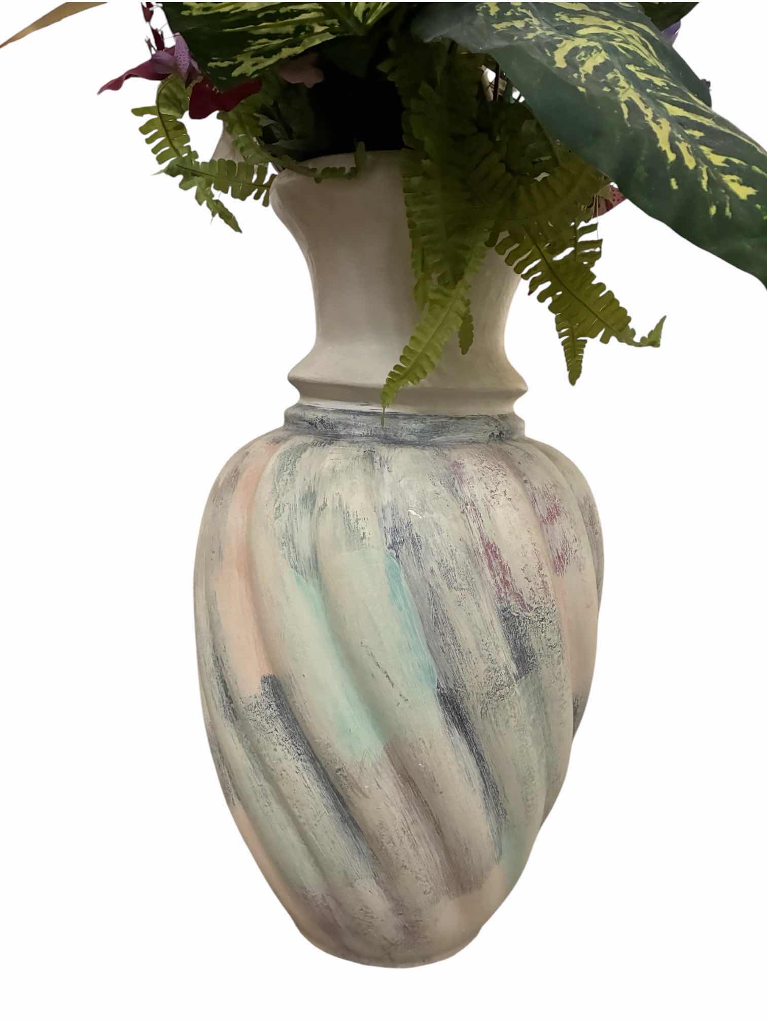 Photo 1 of DECORATIVE TROPICAL FLORAL ARRANGEMENT W PASTEL FLOOR VASE 38” X 72”