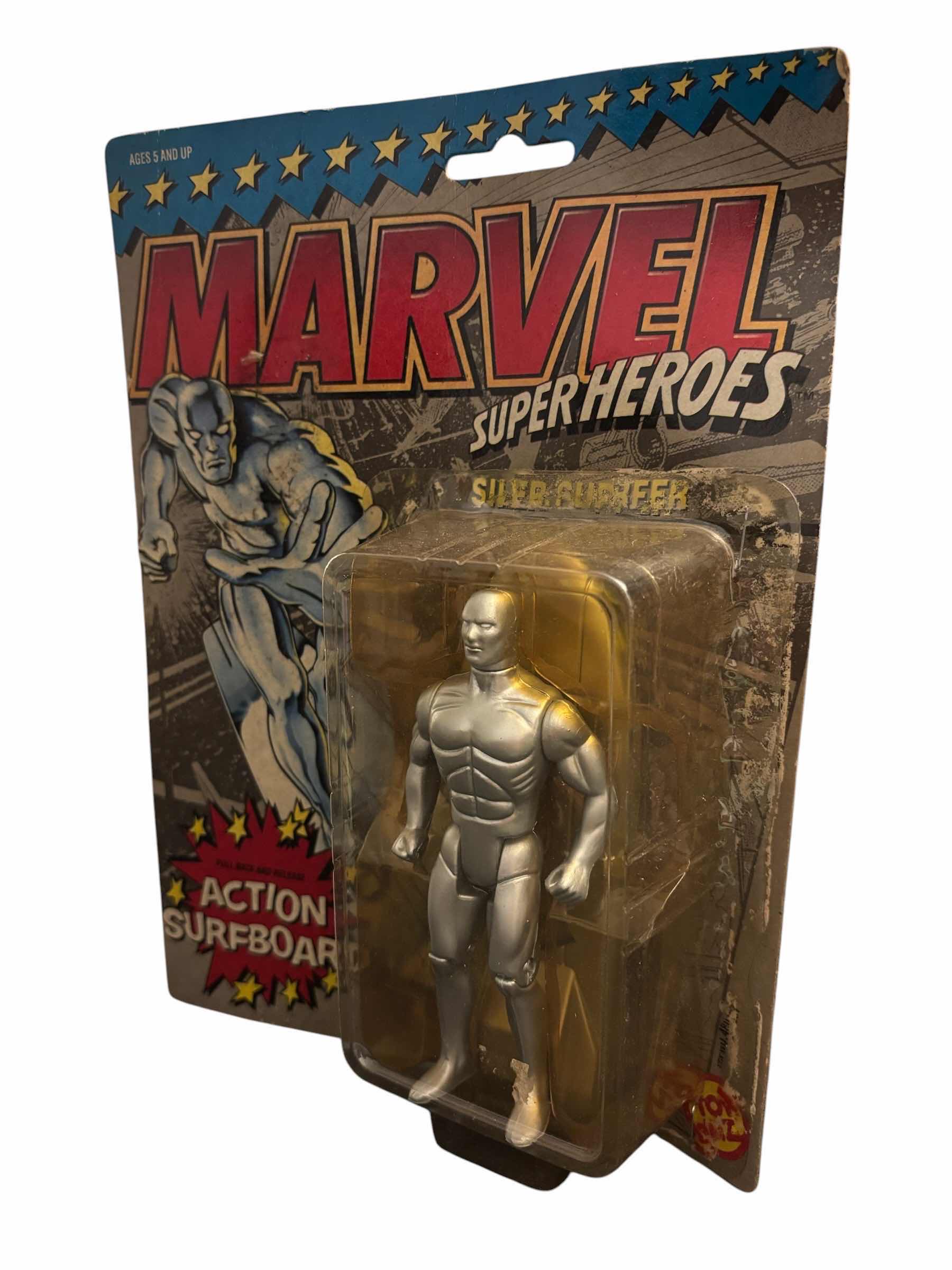 Photo 1 of 1990 TOY BIZ MARVEL SUPERHEROES SILVER SURFER ACTION FIGURE W PULL BACK & RELEASE ACTION SURFBOARD