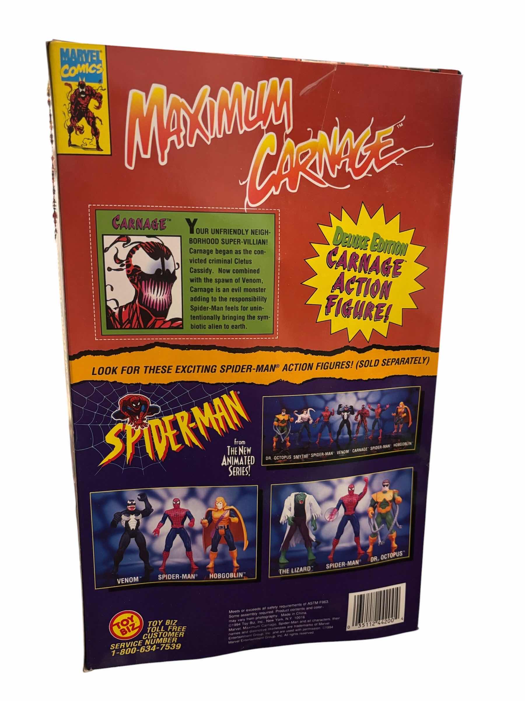 Photo 1 of 1994 TOY BIZ MARVEL COMICS DELUXE EDITION MAXIMUM CARNAGE 10” FULLY POSEABLE ACTION FIGURE