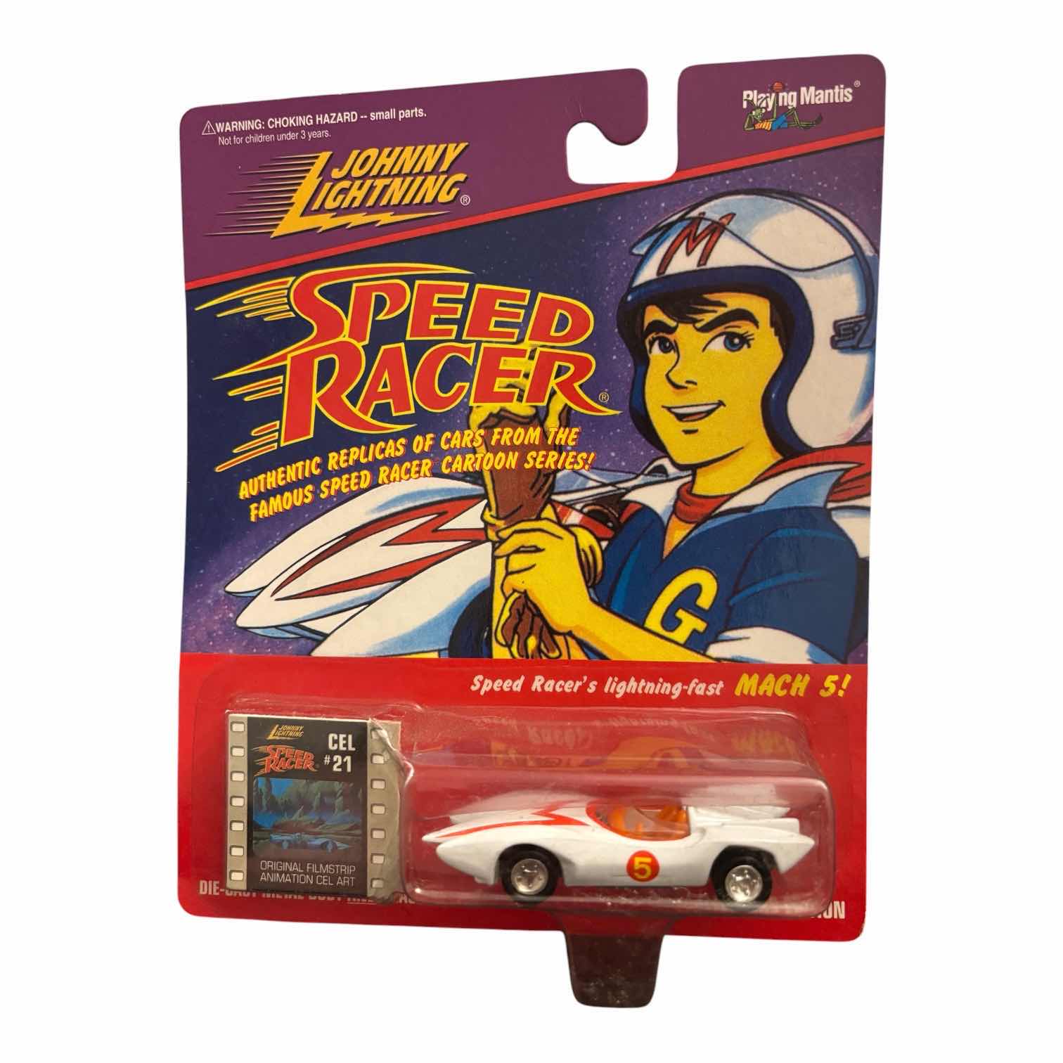 Photo 1 of 1997 JOHNNY LIGHTNING COLLECTORS EDITION SPEED RACER DIE-CAST REPLICA CAR  SPEED RACER MACH 5  & ORIGINAL FILMSTRIP ANIMATION CEL ART