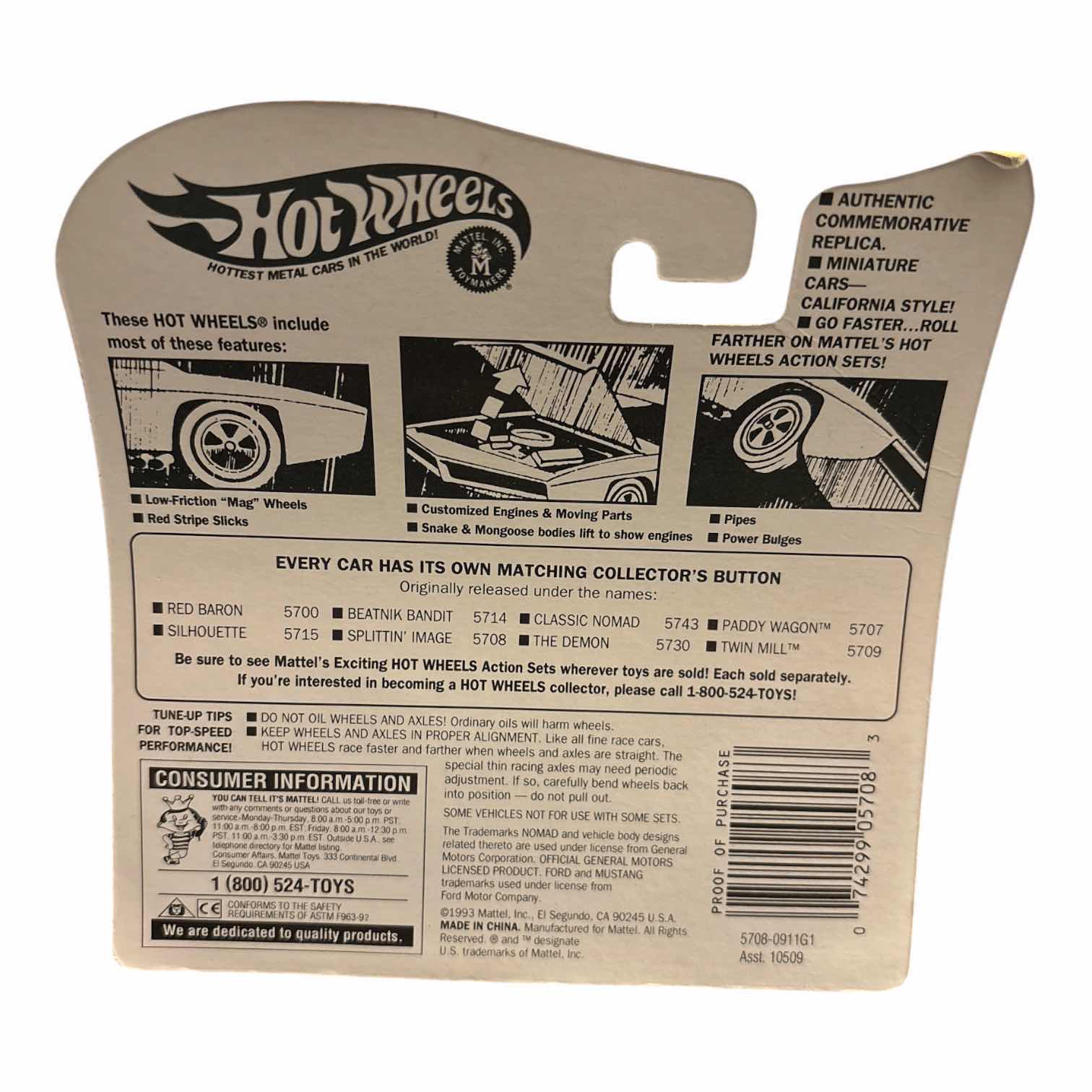 Photo 1 of 1993 MATTEL HOT WHEELS VINTAGE COLLECTION DIE-CAST AUTHENTIC REPLICA SPLITTING IMAGE W MATCHING COLLECTORS BUTTON (5708/CHARCOAL)