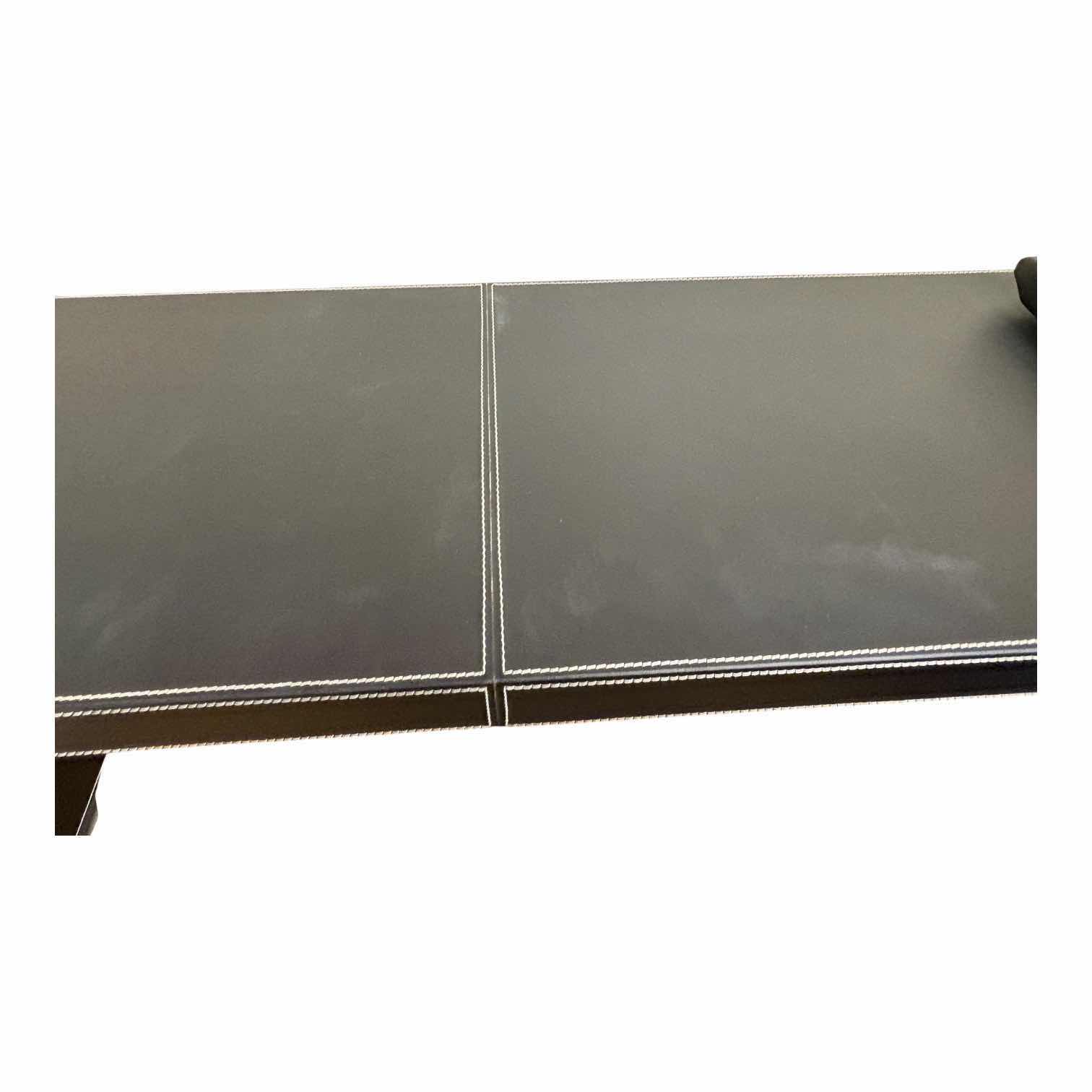 View 3 of L SHAPED EXECUTIVE BLACK DESK W WHITE STITCHING  77”X30”H29” LARGE SECTION, OTHER SECTION 63.5”X17”H29”