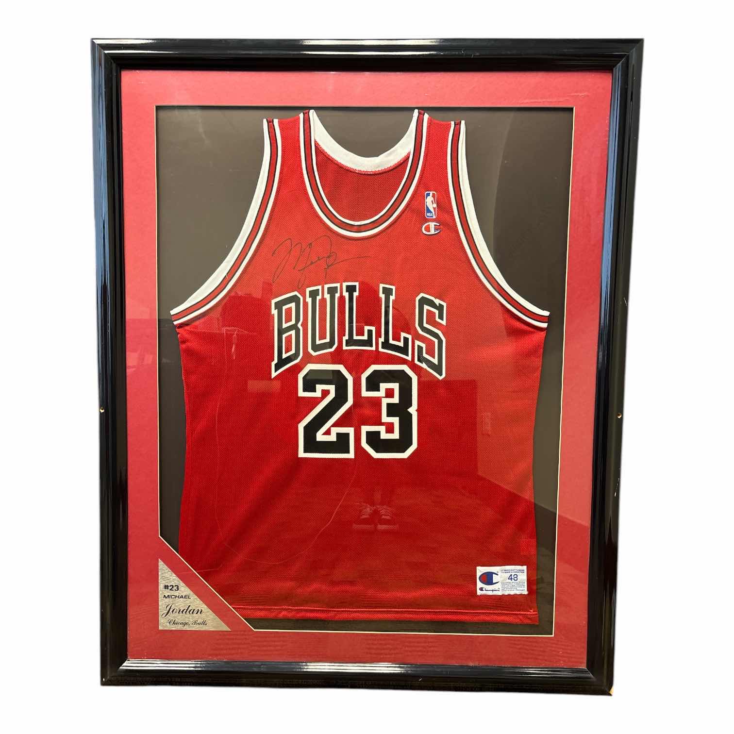Photo 1 of FRAMED JERSEY MICHAEL JORDAN #23 CHICAGO BULLS SIGNED - NO COA 35”X43” $17,349