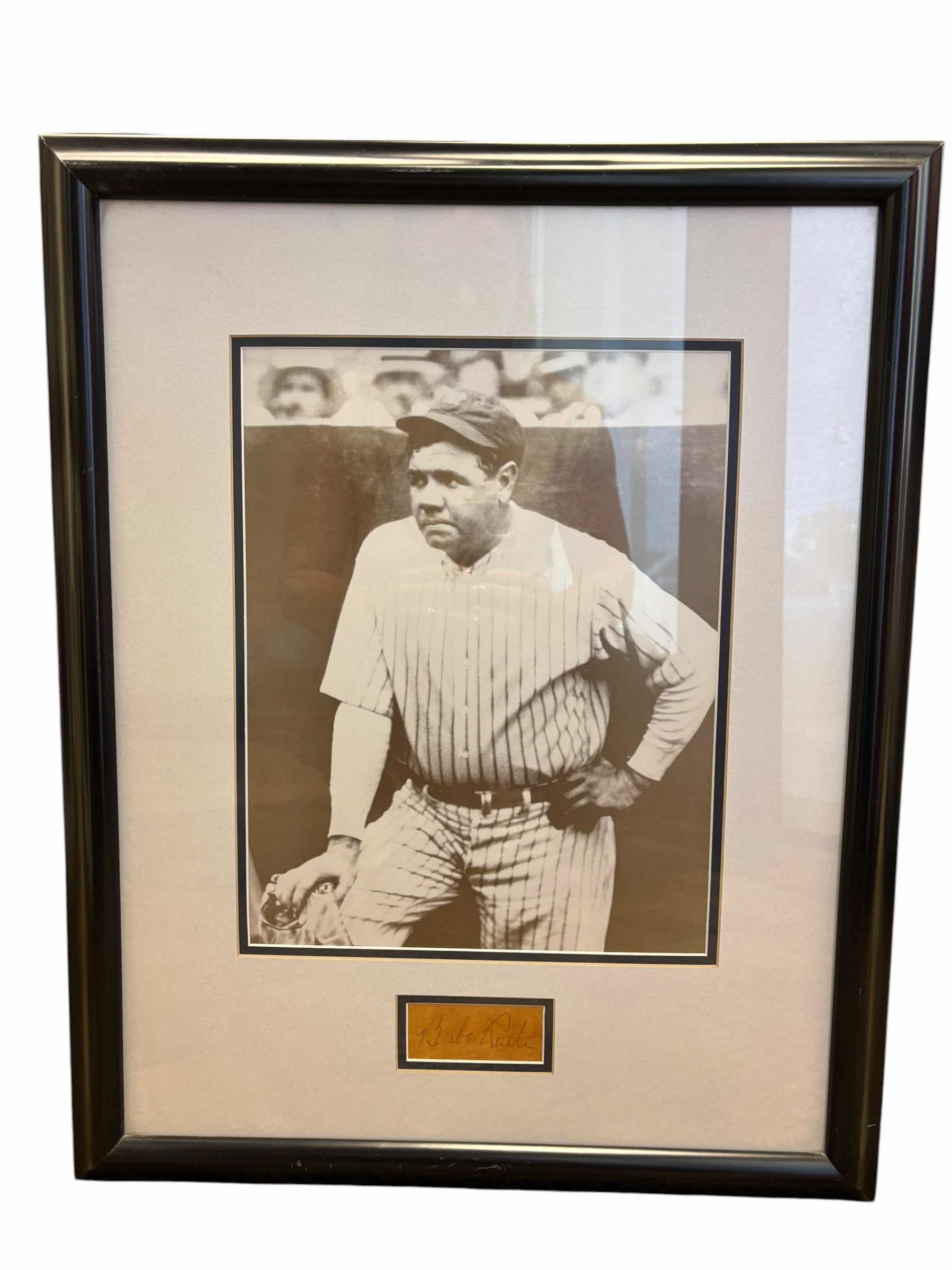 Photo 1 of FRAMED PRINT OF BABE RUTH WITH PRINTED AUTOGRAPH 19” X 24”