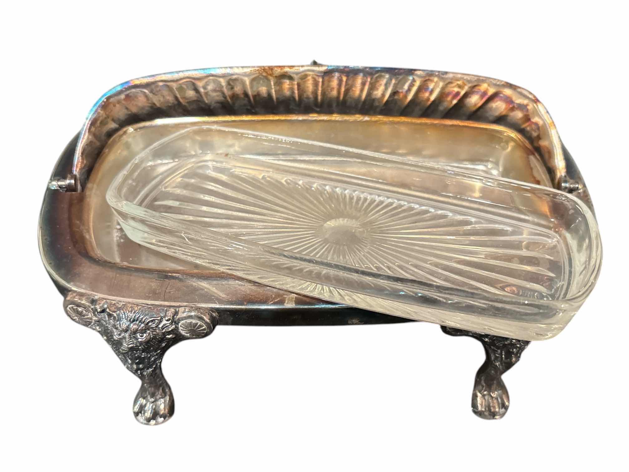 Photo 1 of F.B. ROGERS SILVER-PLATED 5 PC SET- 2 TIER DISH,  BUTTER SERVER W GLASS INLAY BUTTER DISH & GRAVY BOAT W SAUCER