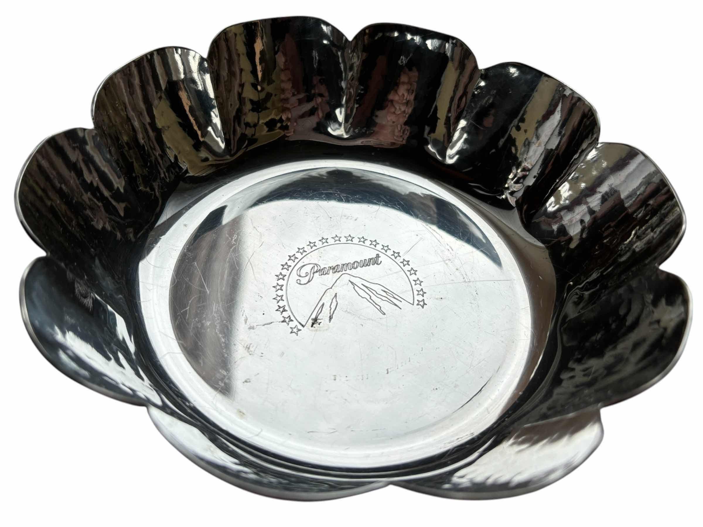 Photo 1 of VINTAGE CARTIER HANDMADE HAMMERED PEWTER DISH W PARAMOUNT PICTURES ETCHING 6.25” X 6.25” H1.6”