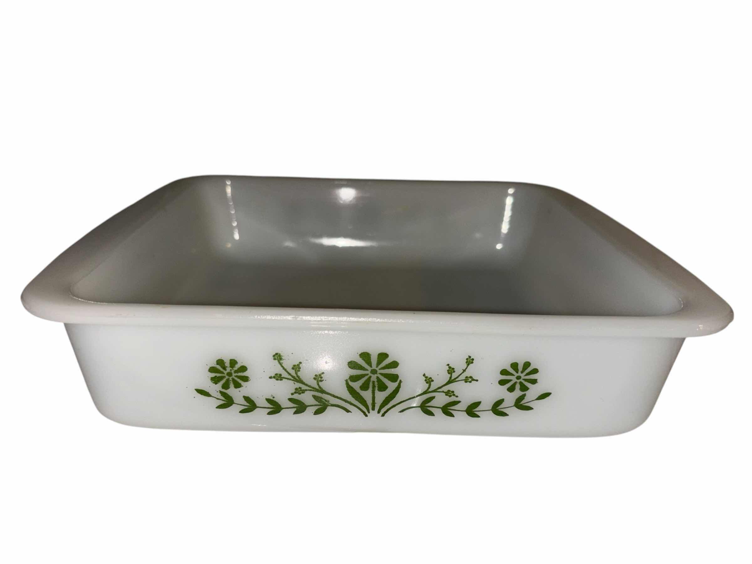 Photo 1 of VINTAGE MID-CENTURY GLASBAKE MILK GLASS PRIMROSE DREAM GREEN SQUARE 8” BROWNIE PAN