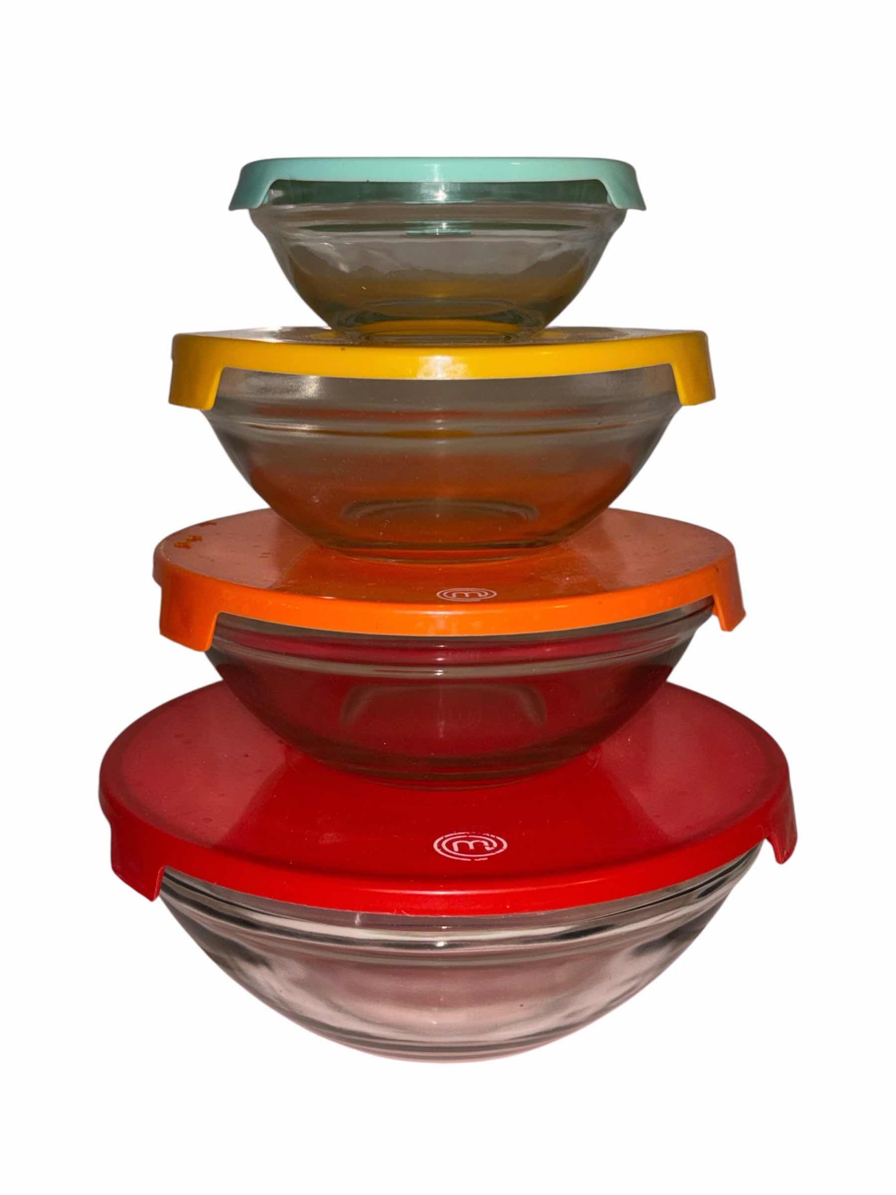 Photo 1 of MASTER CHEF 10 PC SET GLASS PREP BOWLS W COLORFUL LIDS (5oz, 7oz, 12oz,17oz & 32oz)