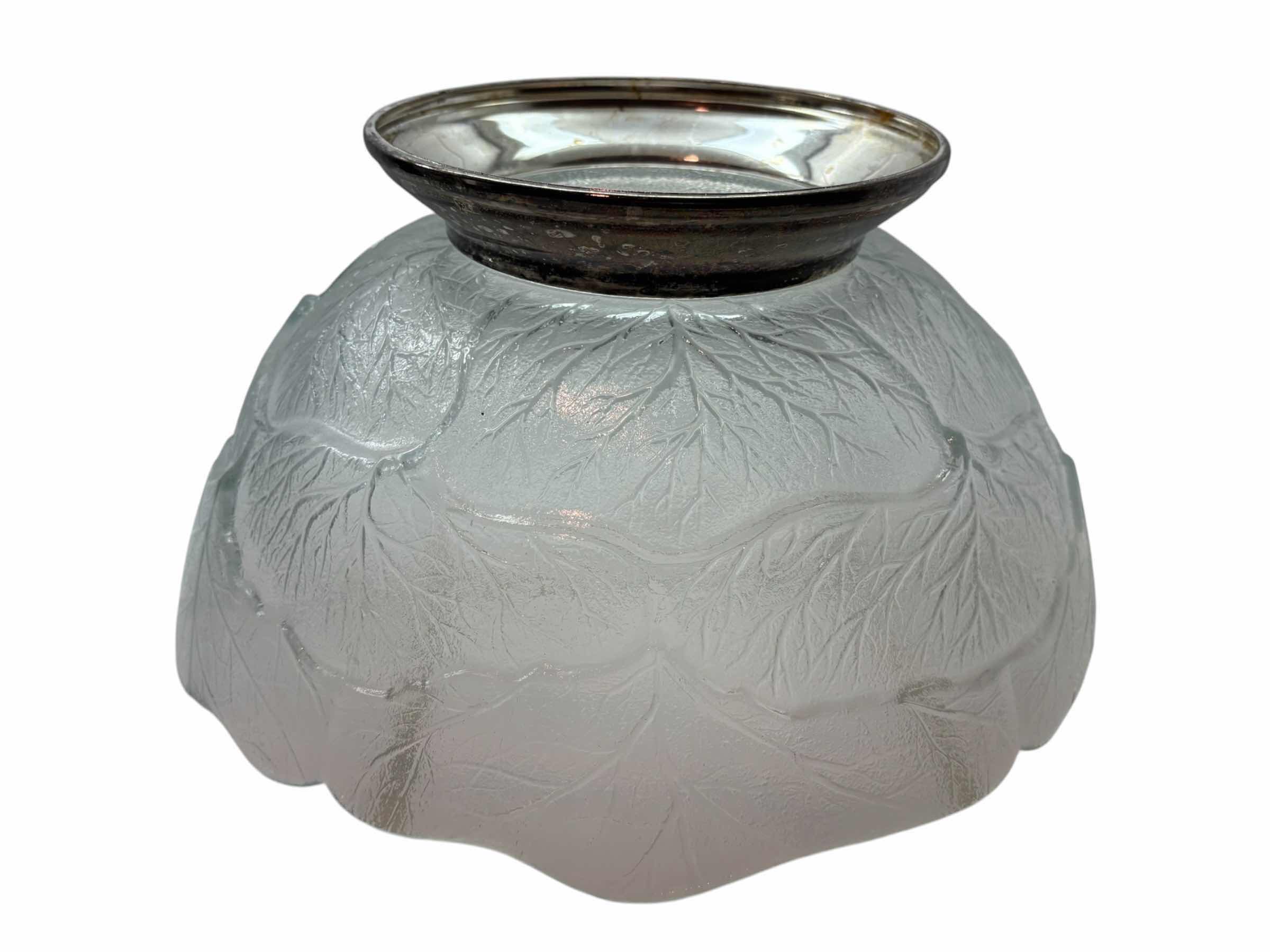 View 4 of VINTAGE GODINGER 12” CABBAGE LEAF W FROSTED GLASS & SILVER PEDESTAL 12.75” X 12.75” H6.3” $70