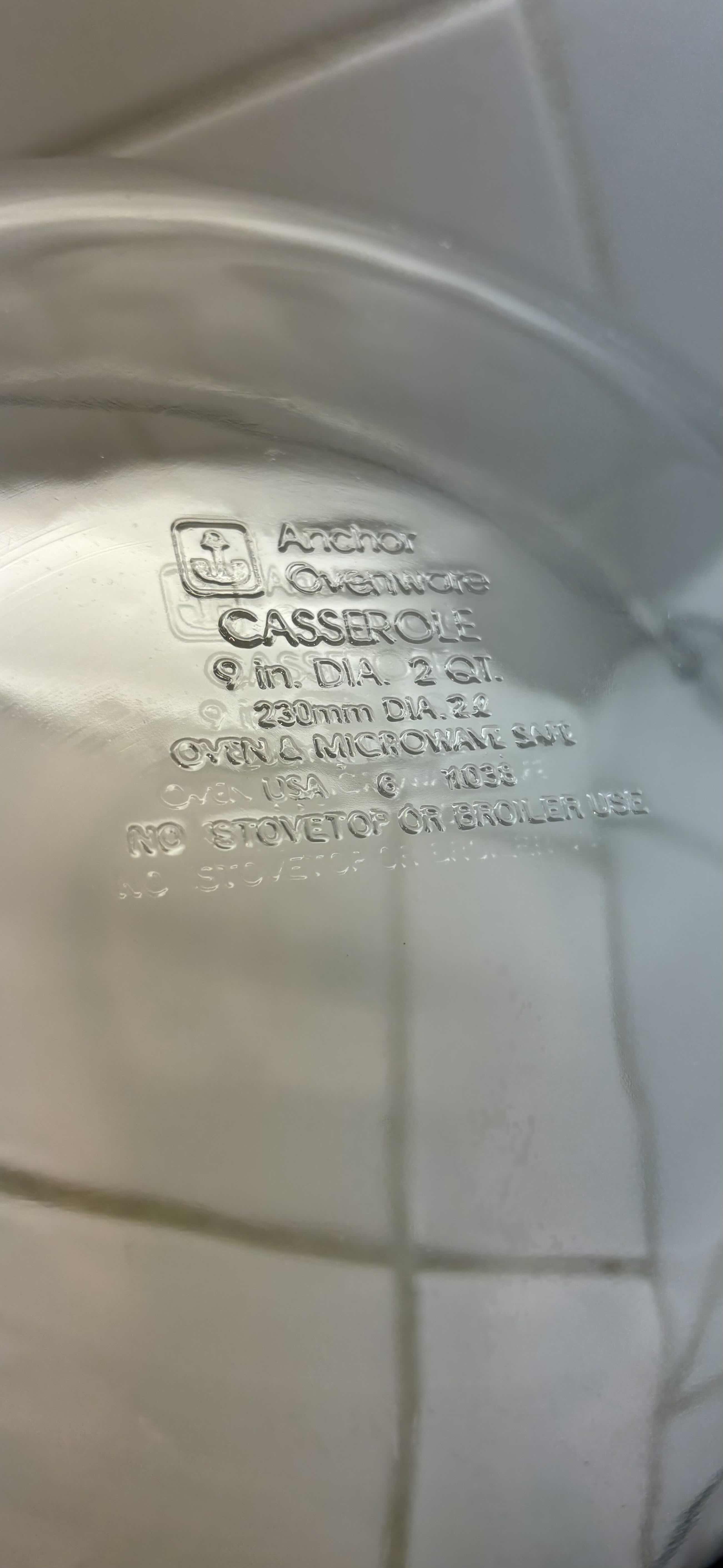 Photo 1 of VINTAGE ANCHOR OVENWARE CLEAR 2 QT ROUND CASSEROLE DISH W LID & ANCHOR HOCKING FIRE KING CLEAR 1.5 QT ROUND CASSEROLE DISH W LID $75