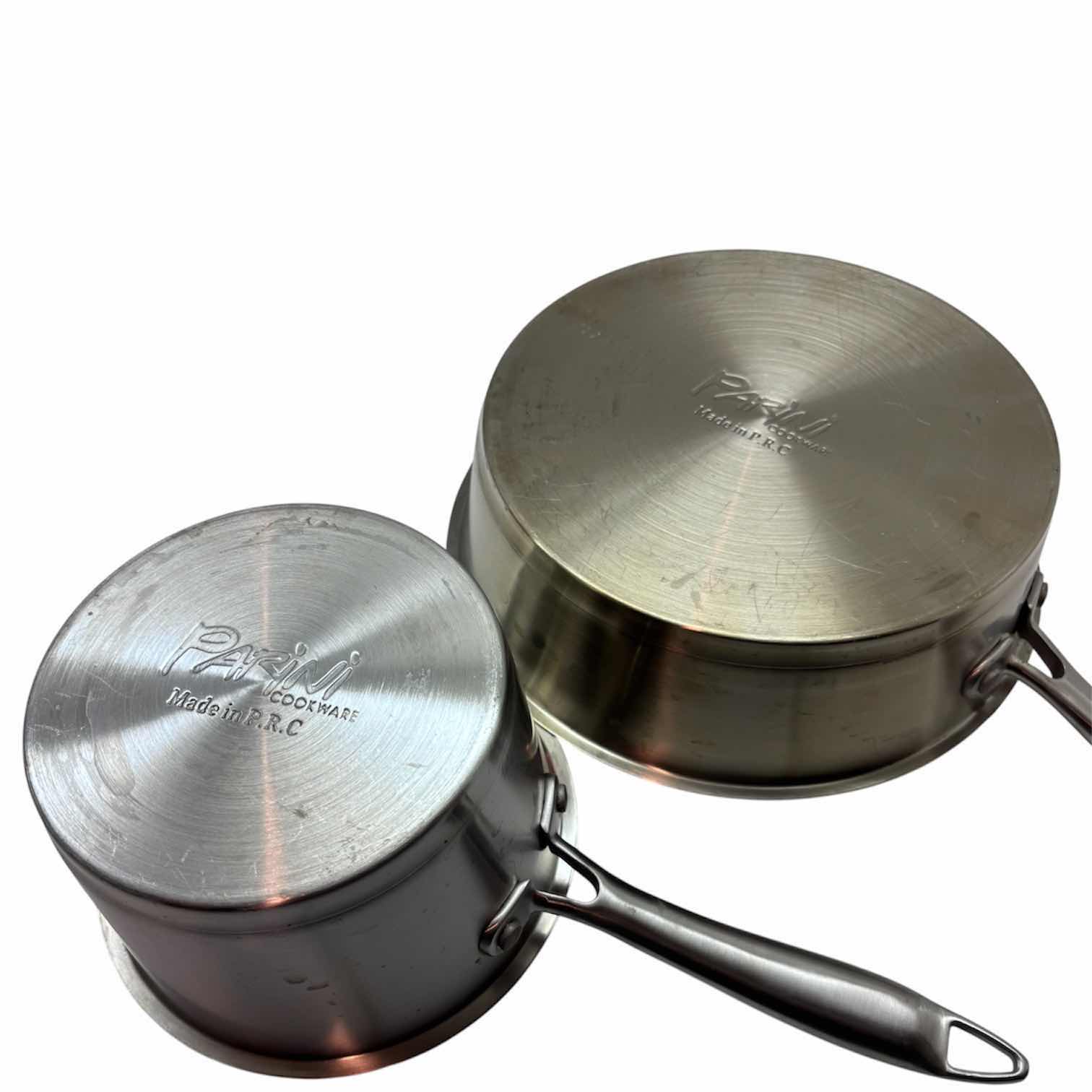 Photo 1 of PARINI 8 PC STAINLESS STEEL COOKWARE SET W GLASS LIDS $130