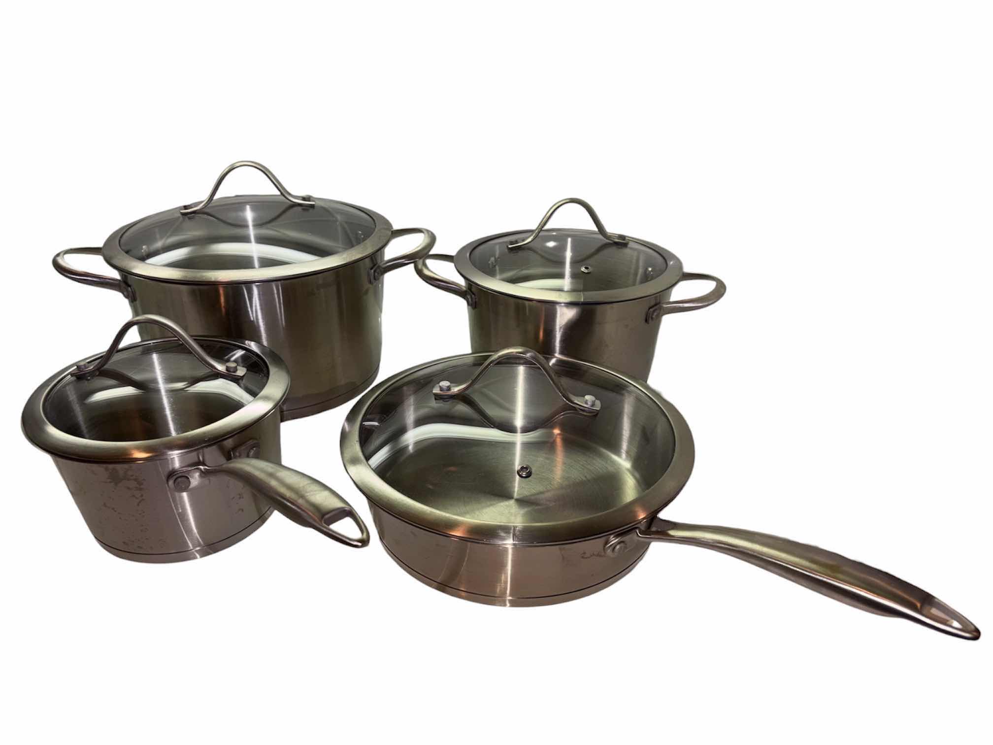 Photo 1 of PARINI 8 PC STAINLESS STEEL COOKWARE SET W GLASS LIDS $130