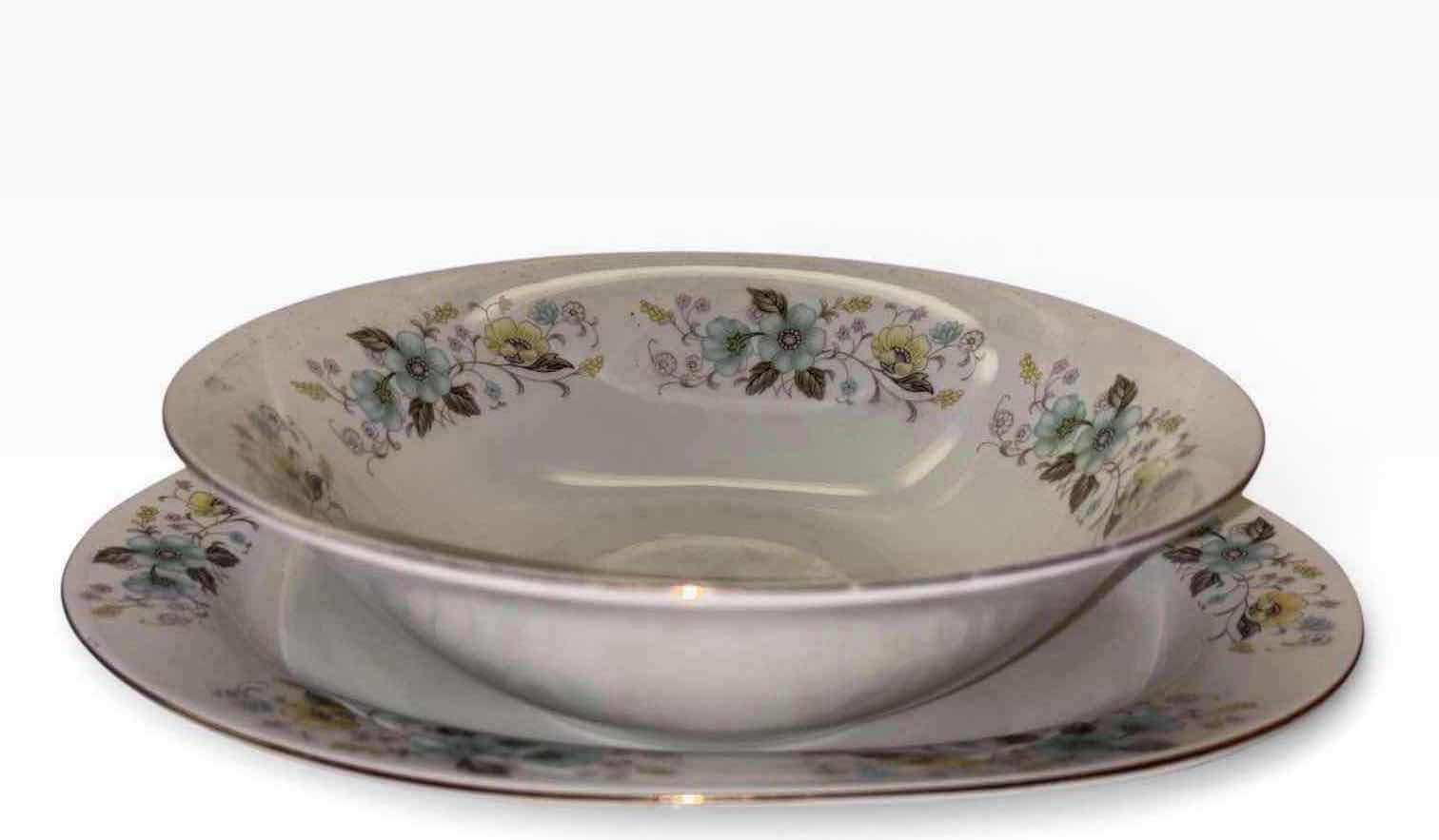 Photo 1 of VINTAGE FLORAL CHINA 2 PC PORCELAIN OVAL SERVING PLATE 8.75” X12” & 9” SERVING BOWL W GOLD TRIM
