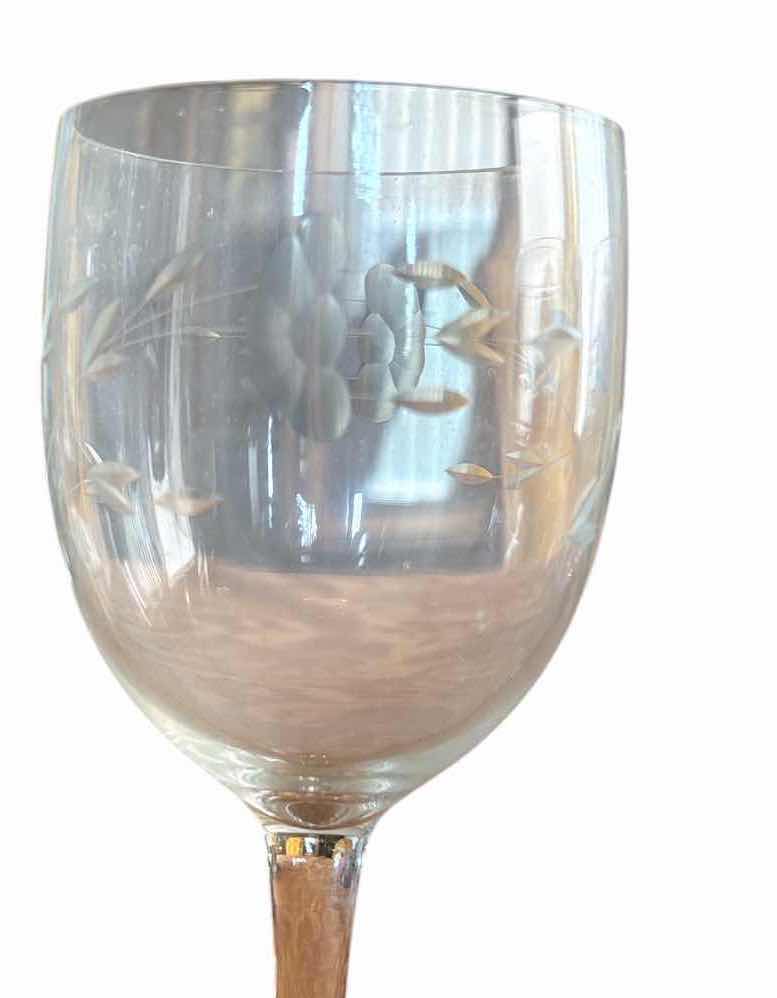 Photo 1 of (5)PCS VINTAGE ETCHED FLORAL WINE GLASSES H7”