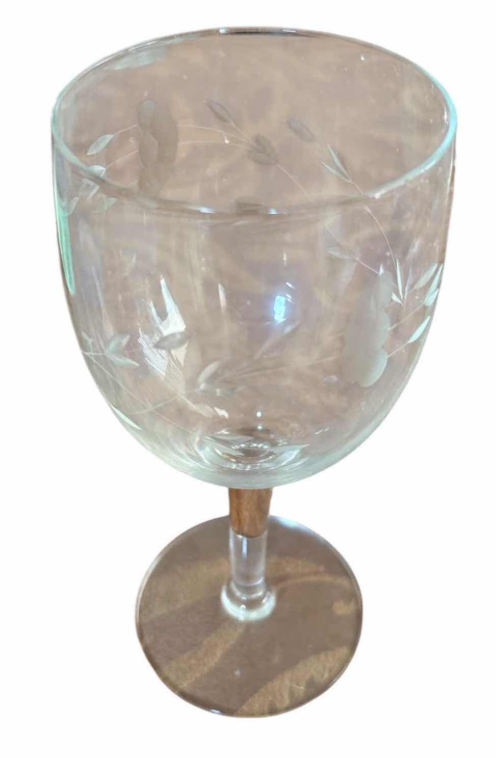 Photo 1 of (5)PCS VINTAGE ETCHED FLORAL WINE GLASSES H7”