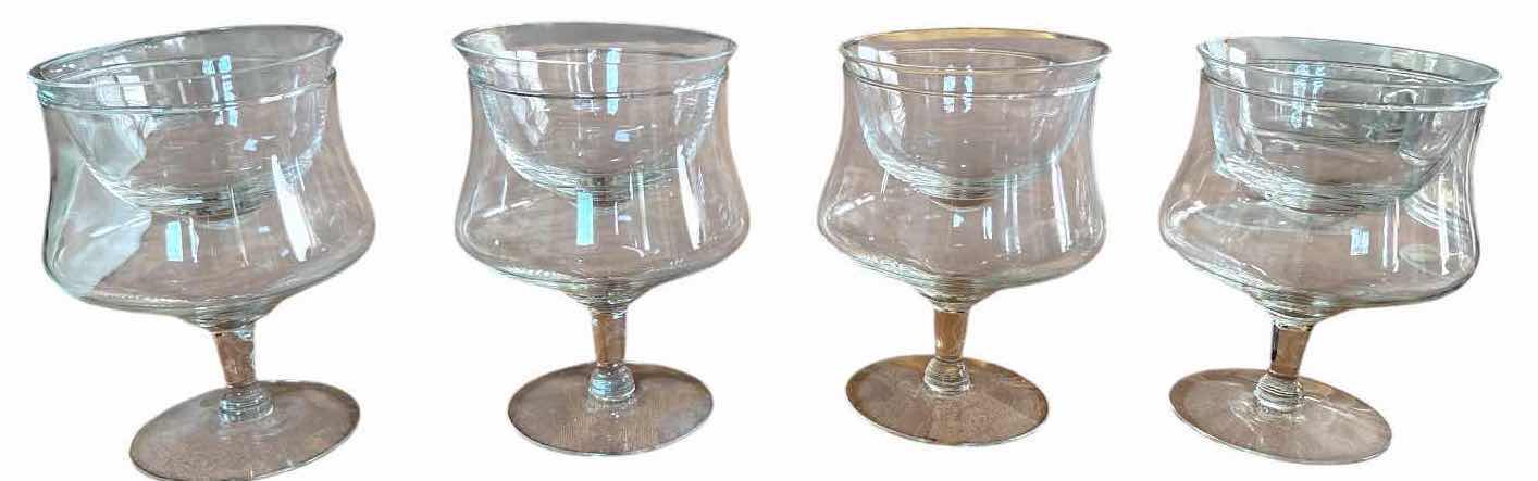 Photo 1 of (4)PCS VINTAGE CLEAR GLASS SHRIMP COCKTAIL / DESSERT GOBLETS WITH INSERTS H5.5”