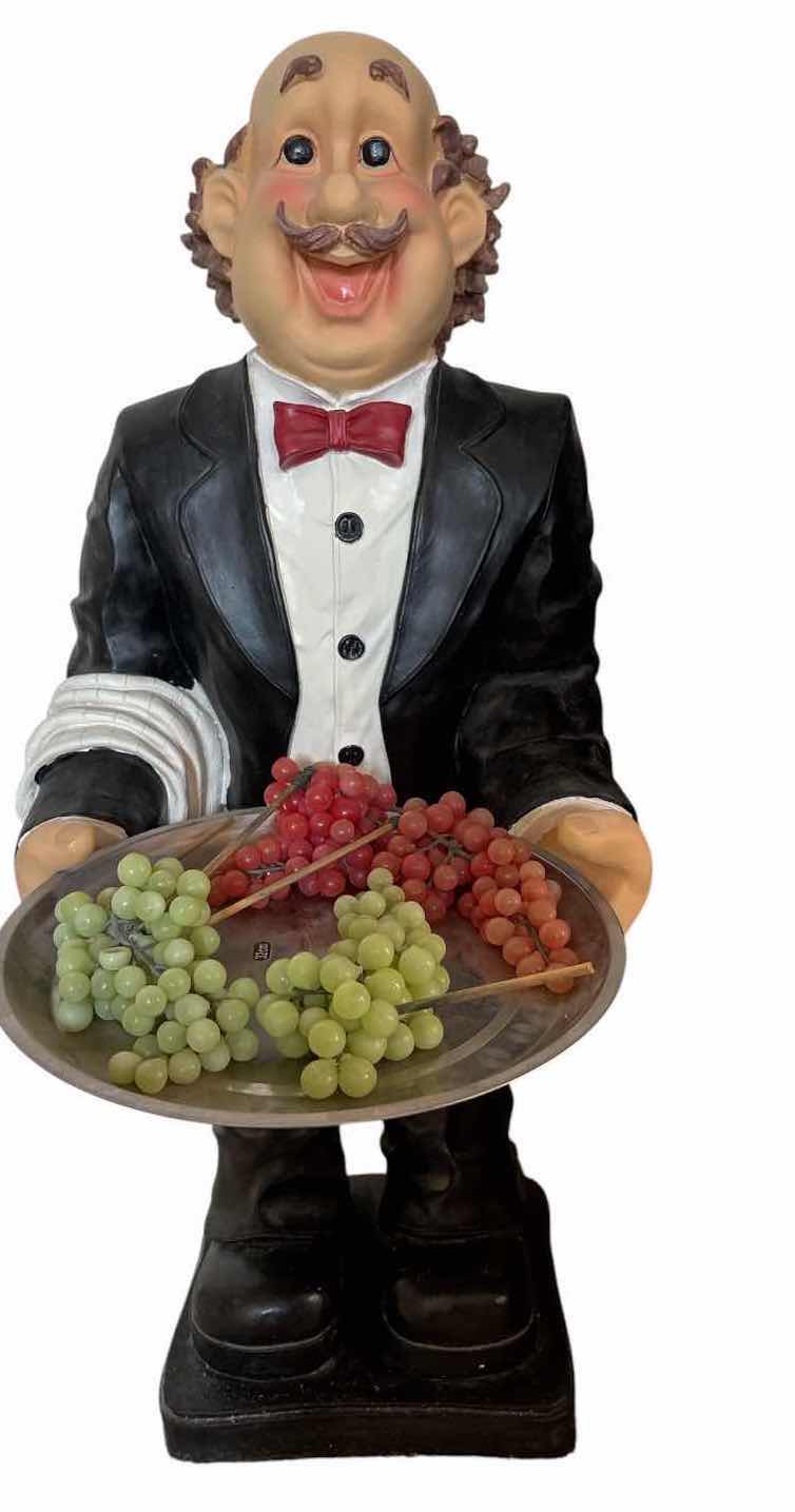 Photo 1 of LARGE BUTLER WAITER STATUE WITH SERVING TRAY & FAUX GRAPES  H36”