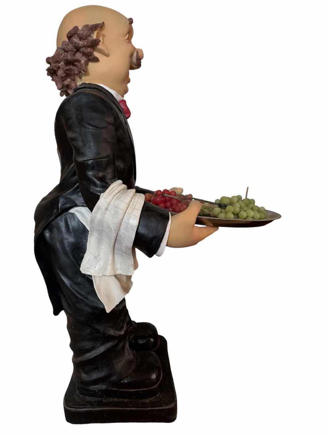 Photo 1 of LARGE BUTLER WAITER STATUE WITH SERVING TRAY & FAUX GRAPES  H36”