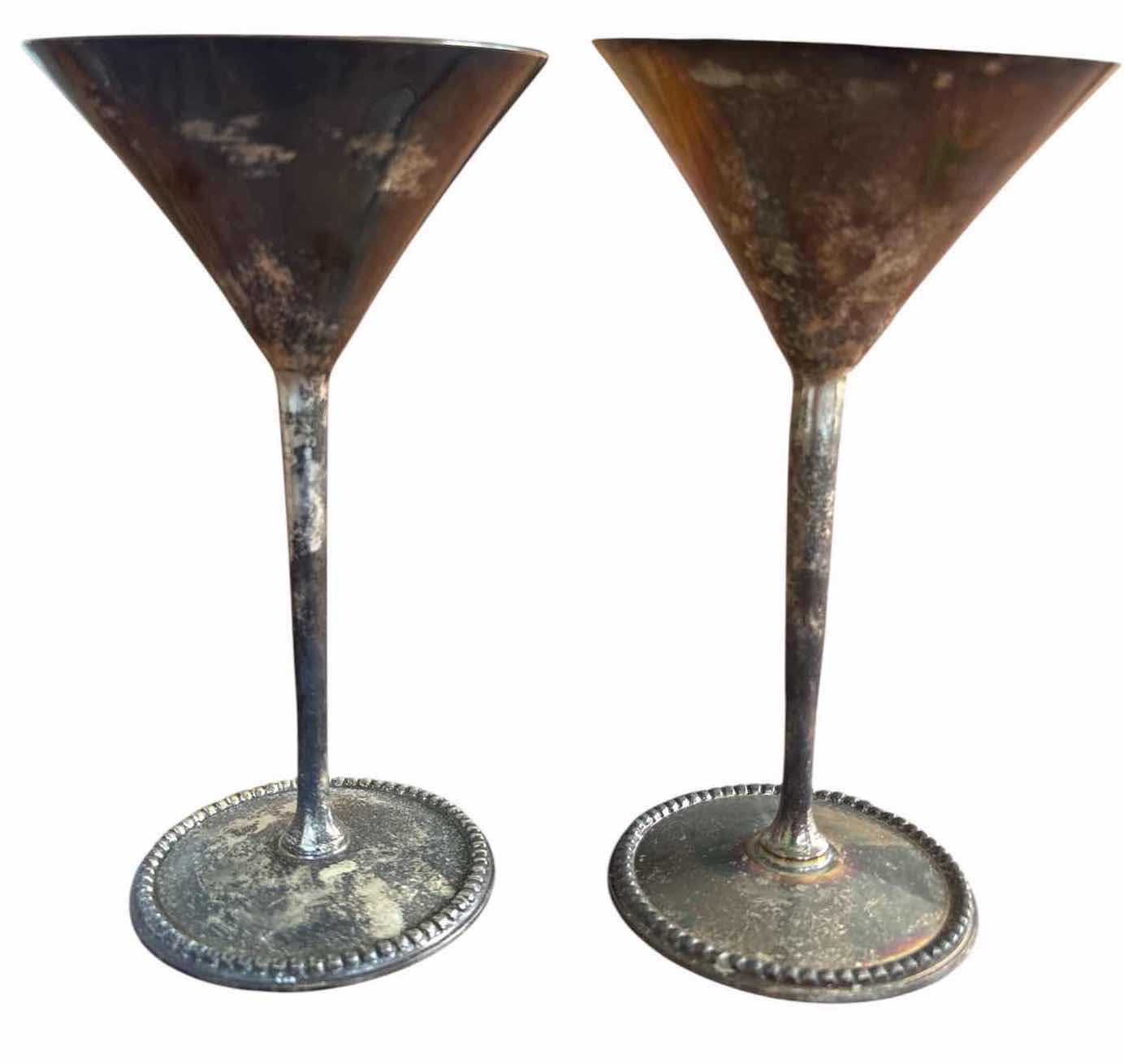Photo 1 of (2)PCS VINTAGE METAL MARTINI COCKTAIL GOBLETS H6.5”