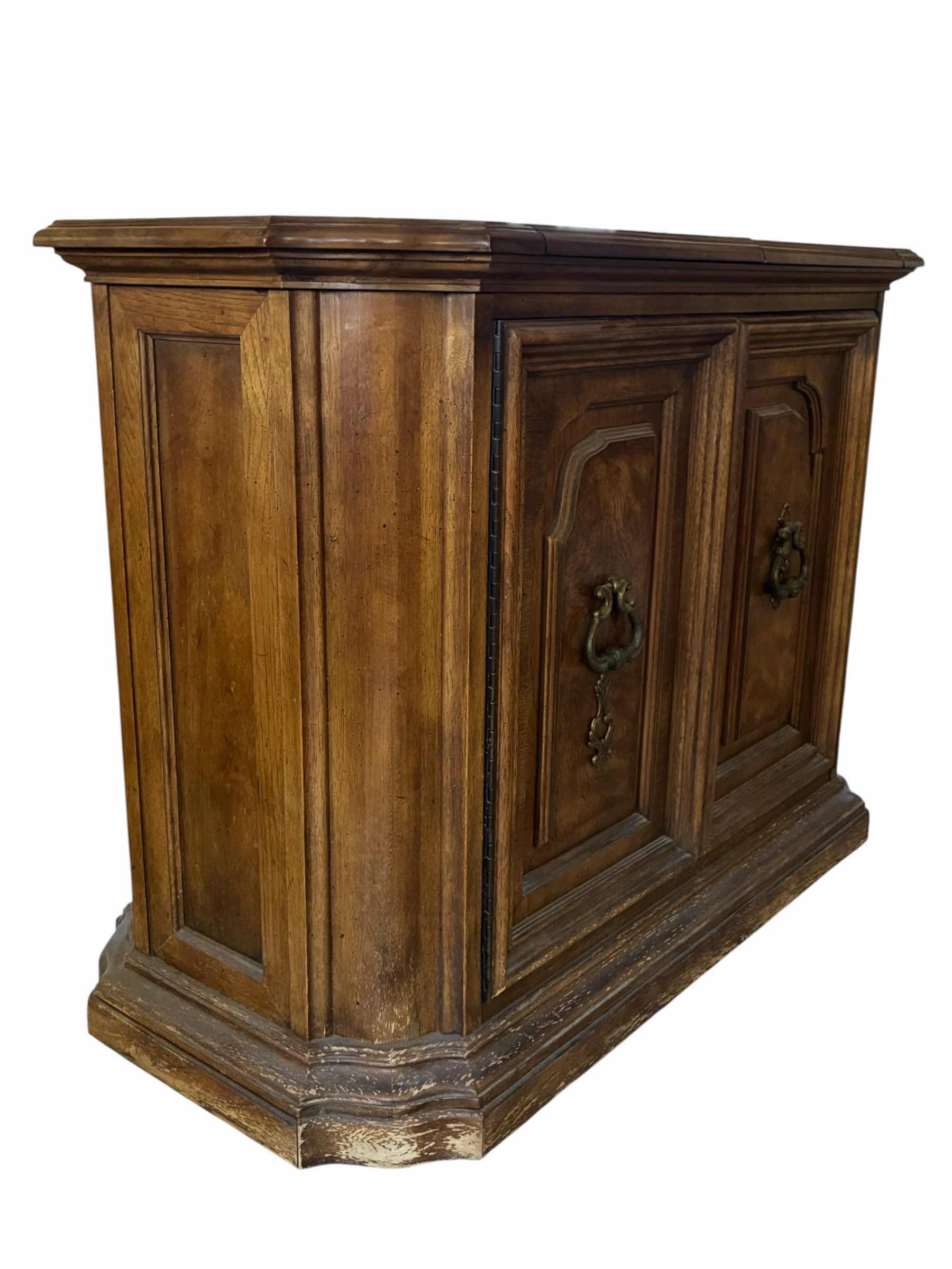 Photo 1 of MID-CENTURY BERNHARDT HIBRITEN WOOD ROLLING BUFFET CABINET 40.5” X 19” H30”