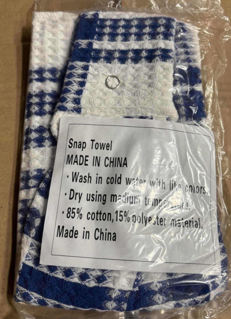Photo 1 of CASE OF 24 AGIS INC KITCHEN BATH TOWEL WITH LOOP & SNAP, HANGING DISH TOWEL, BLUE/WHITE PLAID 3PC PER PACKAGE APPROX 72 PER CASE