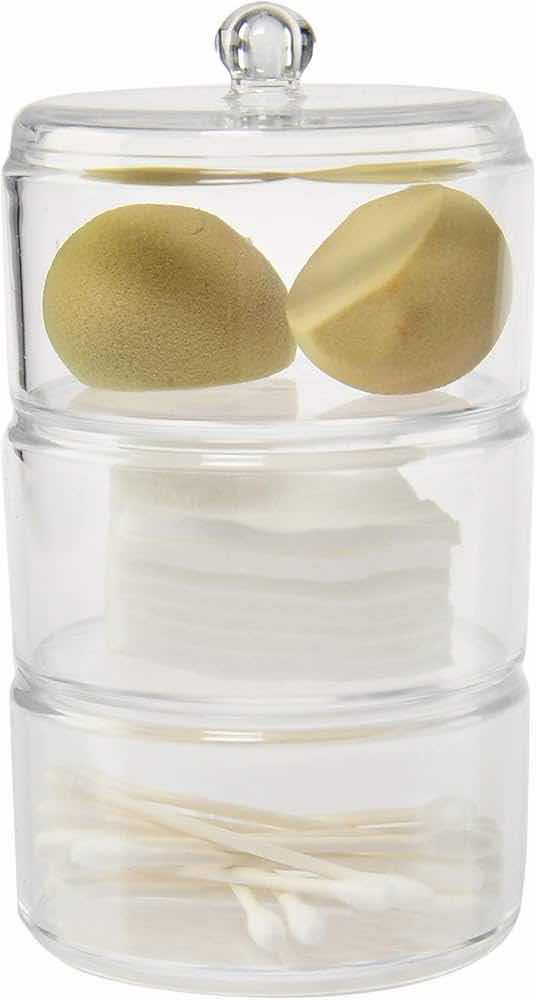 Photo 1 of CASE OF 24 HOME-X COTTON BALL AND SWABS HOLDER BATHROOM STORAGE 3 LEVEL APOTHECARY JAR WITH LID