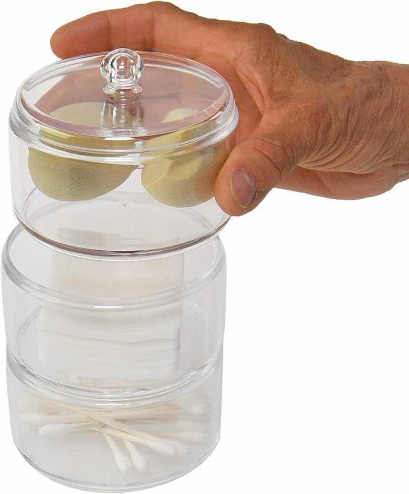 Photo 4 of CASE OF 24 HOME-X COTTON BALL AND SWABS HOLDER BATHROOM STORAGE 3 LEVEL APOTHECARY JAR WITH LID