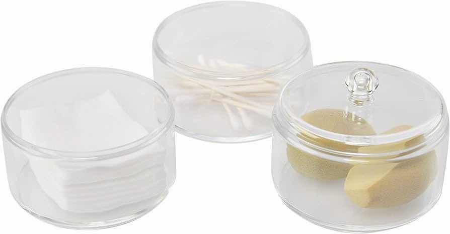 Photo 1 of CASE OF 24 HOME-X COTTON BALL AND SWABS HOLDER BATHROOM STORAGE 3 LEVEL APOTHECARY JAR WITH LID