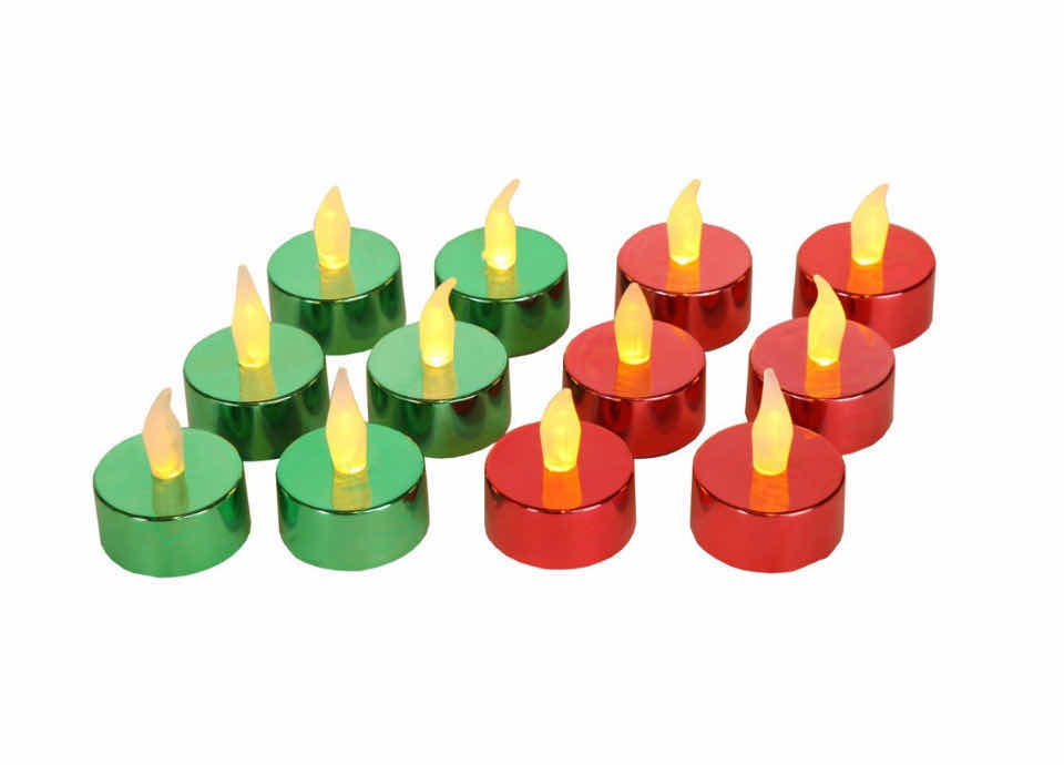 Photo 1 of BOX OF 21 SETS OF 12 HOME-X HOLIDAY FLAMELESS TEALIGHT VOTIVES (6 GREEN 6 RED)