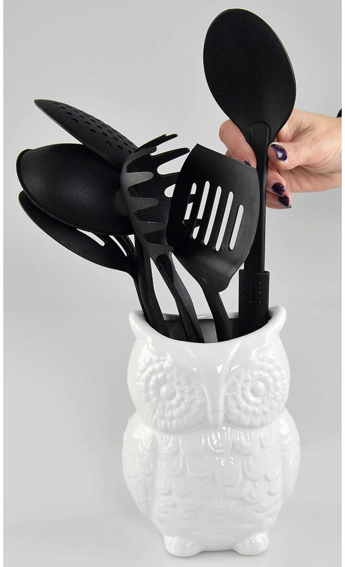 Photo 3 of CASE OF 12 HOME-X CERAMIC OWL UTENSIL HOLDER - KITCHEN ORGANIZER, LARGE UTENSIL CADDY FOR COUNTER, COOKING & SPATULA STORAGE CROCK, FARMHOUSE DECOR, HOME & KITCHEN ACCESSORY, WHITE 7” H X 4” D