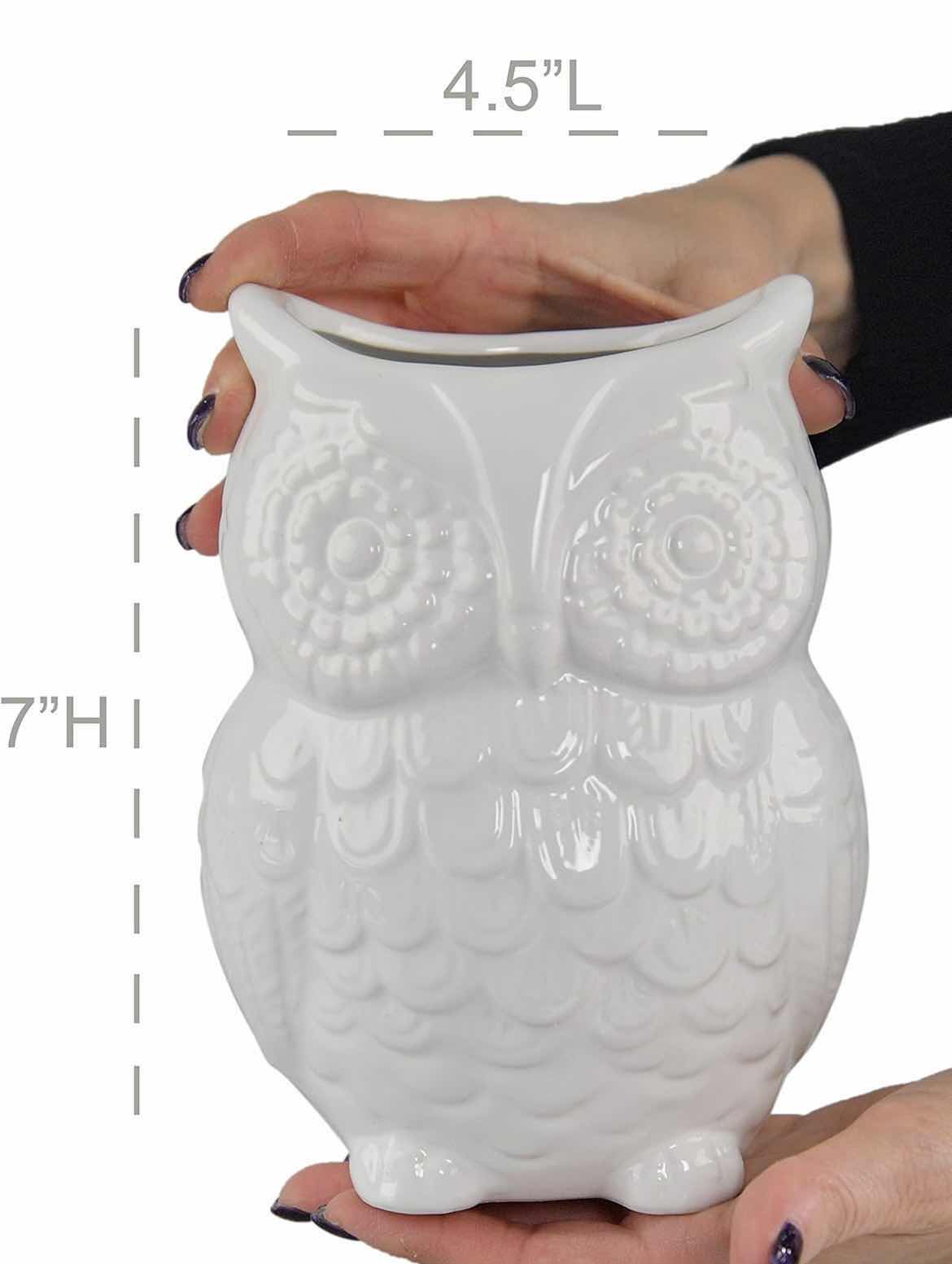 Photo 1 of CASE OF 12 HOME-X CERAMIC OWL UTENSIL HOLDER - KITCHEN ORGANIZER, LARGE UTENSIL CADDY FOR COUNTER, COOKING & SPATULA STORAGE CROCK, FARMHOUSE DECOR, HOME & KITCHEN ACCESSORY, WHITE 7” H X 4” D
