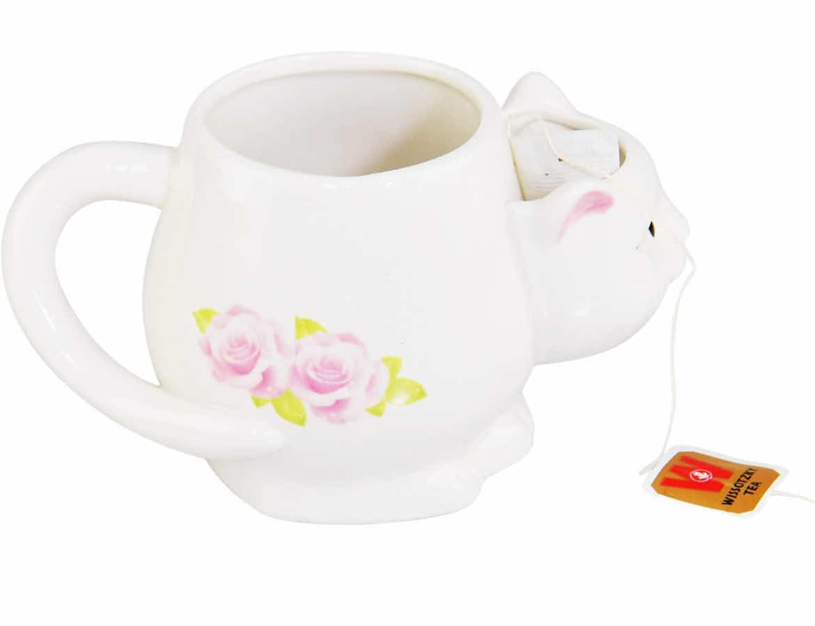 Photo 1 of CASE OF 12 HOME-X CERAMIC COFFEE MUG WITH CAT HEAD TEABAG HOLDER OFFICE HOME KITCHEN 12OZ