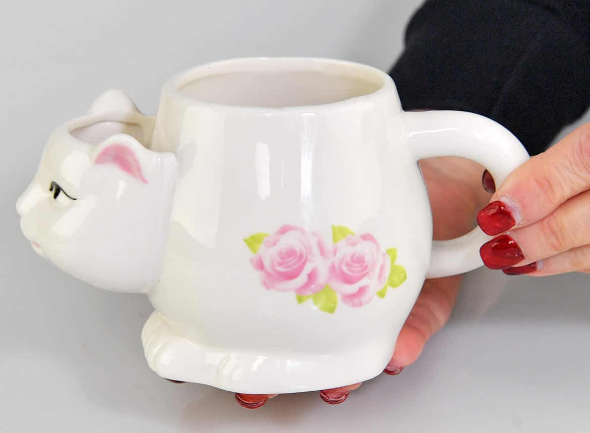 Photo 2 of CASE OF 12 HOME-X CERAMIC COFFEE MUG WITH CAT HEAD TEABAG HOLDER OFFICE HOME KITCHEN 12OZ