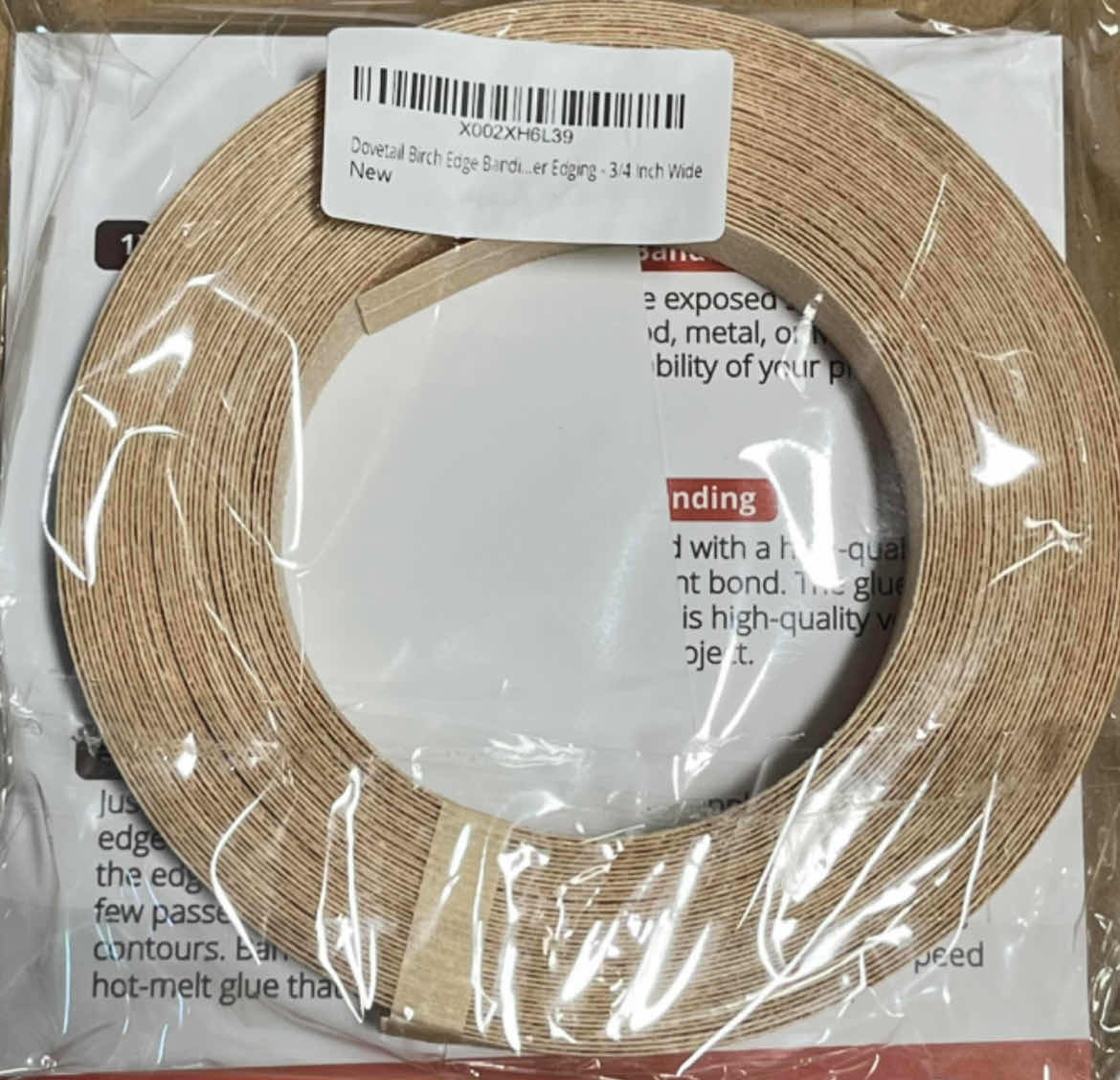 Photo 4 of CASE OF 60 DOVETAIL BIRCH WOOD VENEER IRON ON BANDING TAPE ROLLS 0.75” X 50’