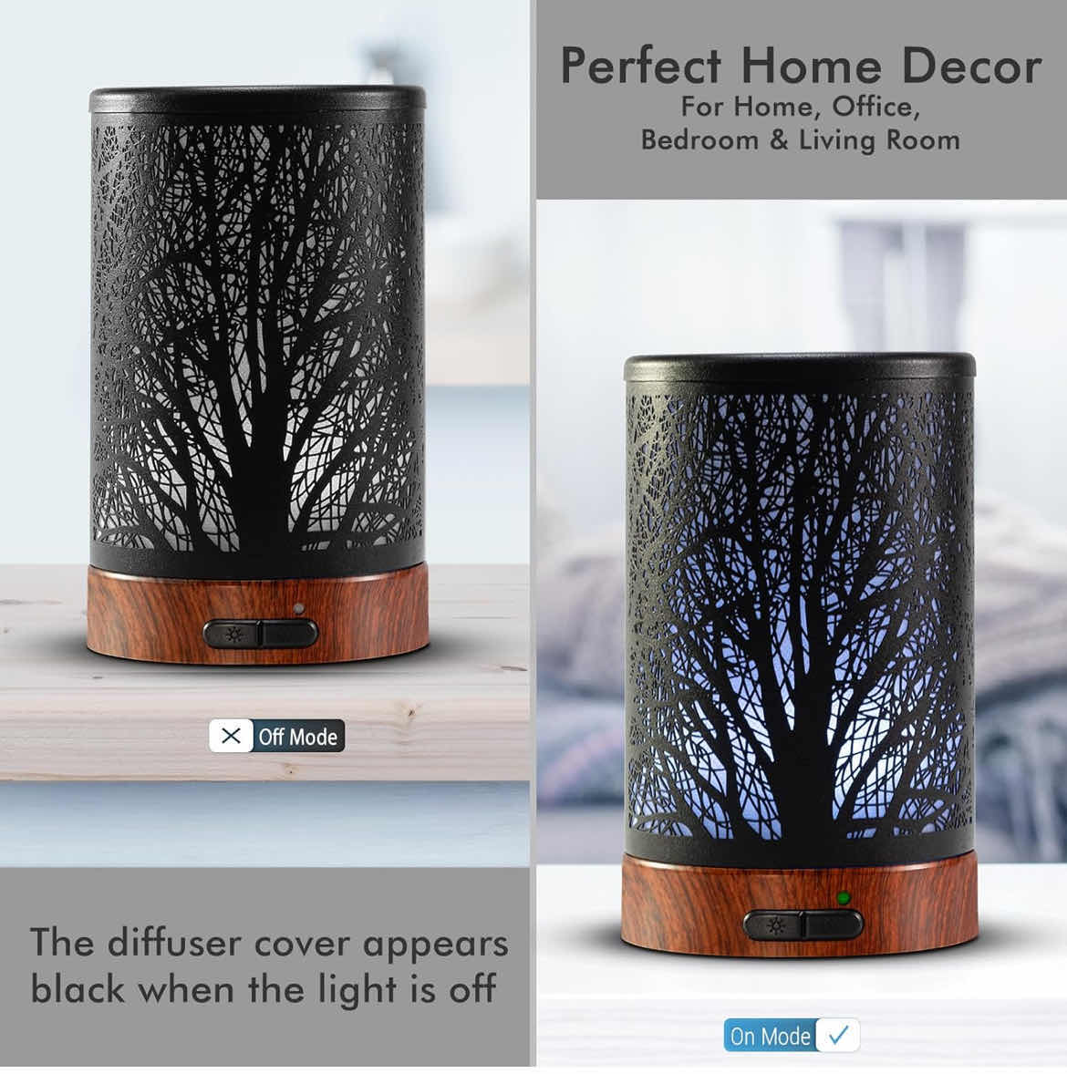 Photo 1 of CASE OF 12 ESSENTIAL OIL DIFFUSER 150ML BLACK METAL TREE DESIGN AROMATHERAPY ULTRASONIC COOL MIST DIFFUSER WITH AUTO SHUTOFF PROTECTION 7 COLOR LED HOME OFFICE YOGA