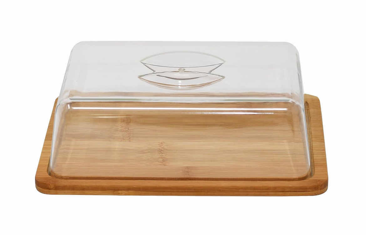 Photo 1 of CASE OF 12 HOME-X BAMBOO CUTTING & CHEESE BOARD WITH SERVING TRAY AND CLEAR ACRYLIC COVER