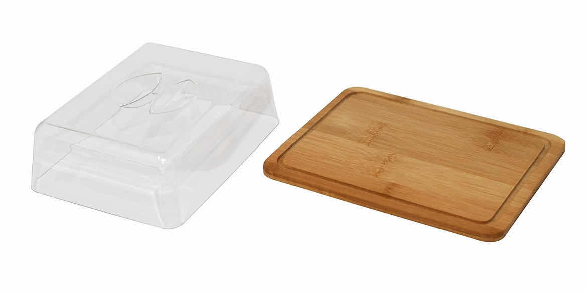 Photo 1 of CASE OF 12 HOME-X BAMBOO CUTTING & CHEESE BOARD WITH SERVING TRAY AND CLEAR ACRYLIC COVER