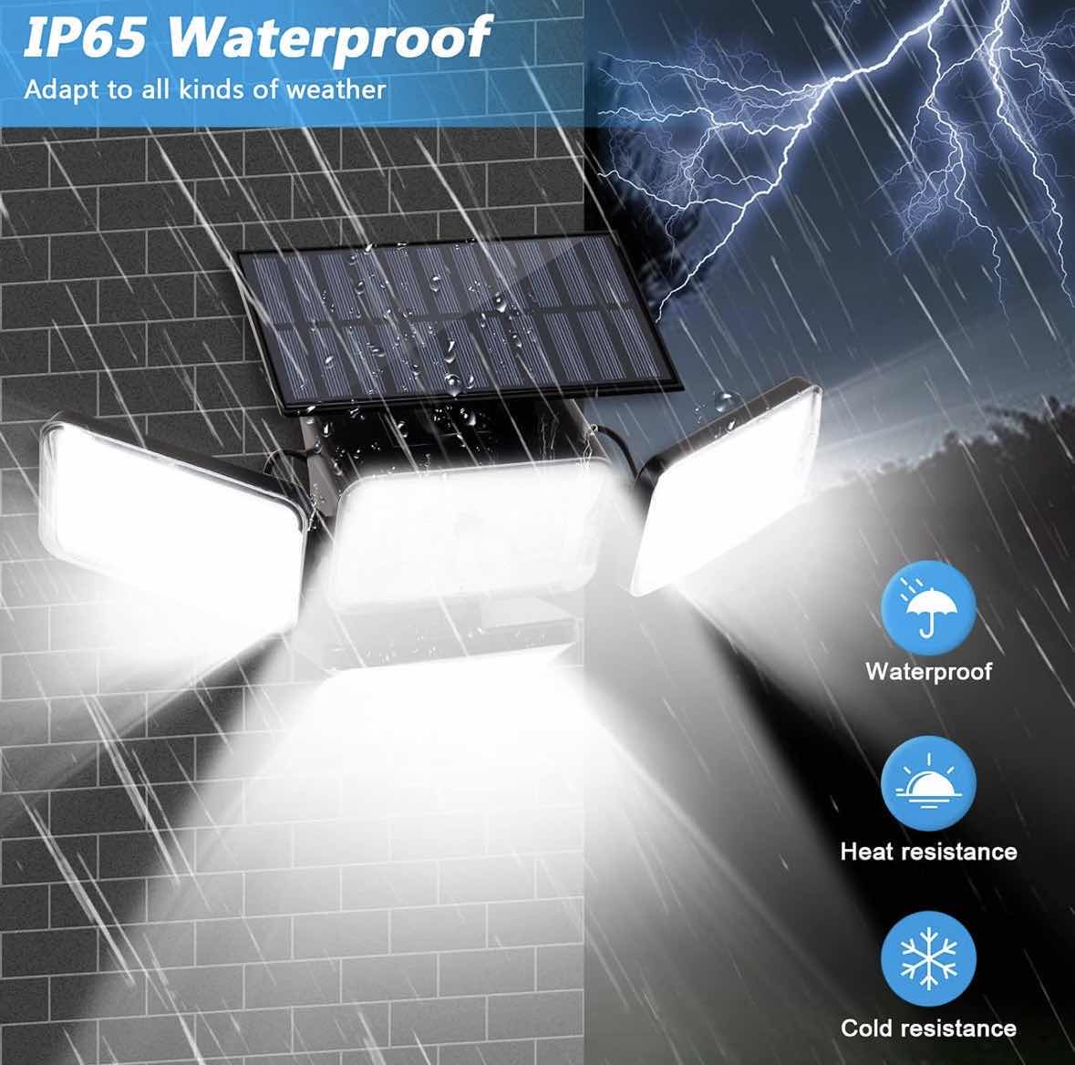 Photo 1 of MOKOT 2-PACK SOLAR POWERED OUTDOOR WATERPROOF LED MOTION SENSOR 4-HEAD WALL LIGHT W REMOTE CONTROL