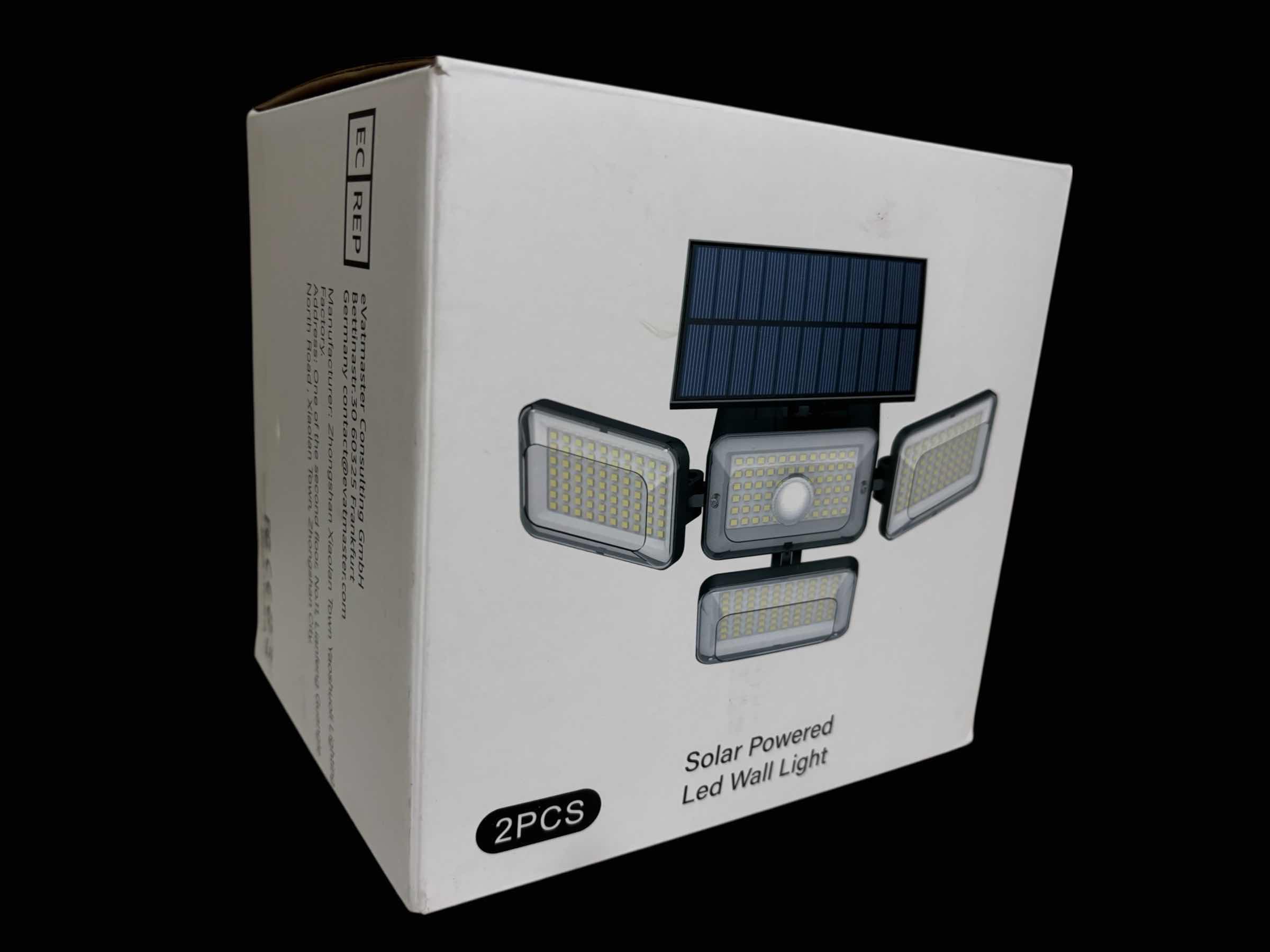 Photo 1 of MOKOT 2-PACK SOLAR POWERED OUTDOOR WATERPROOF LED MOTION SENSOR 4-HEAD WALL LIGHT W REMOTE CONTROL