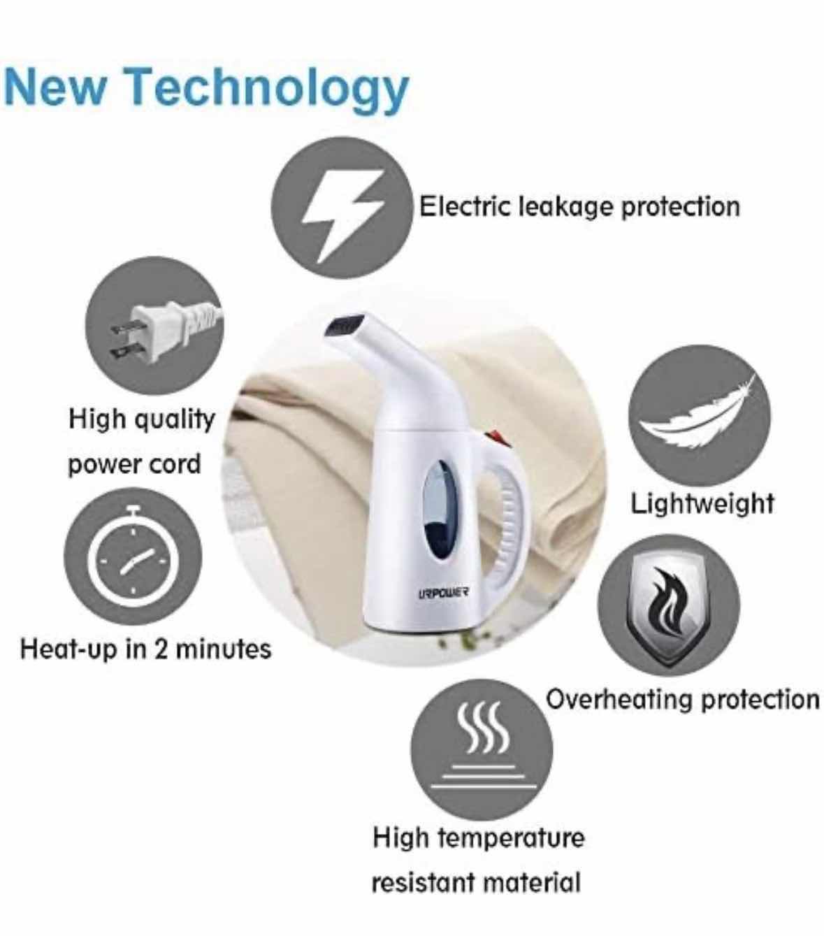 Photo 1 of URPOWER TRAVEL GARMENT STEAMER, PORTABLE HANDHELD FAST HEAT-UP 130ml, WHITE