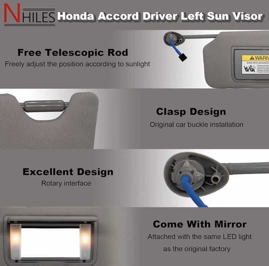 Photo 1 of LEFT DRIVER SIDE SUN VISOR COMPATIBLE W HONDA ACCORD 2008-2017 W LIGHT, GREY