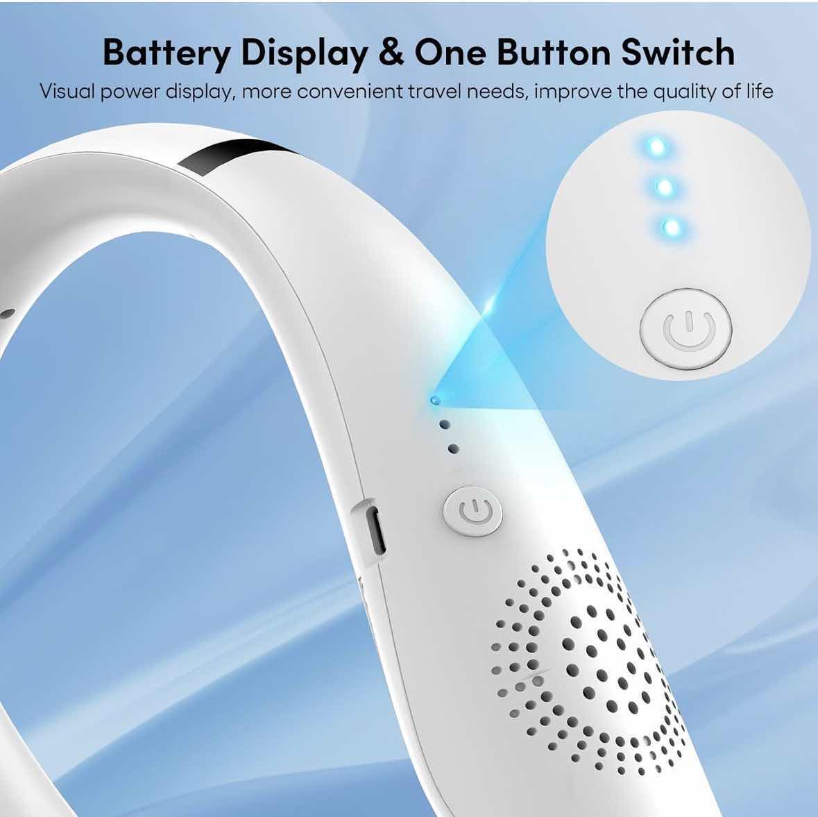 Photo 1 of DOLOND F2 PORTABLE NECK FAN W 3 SPEEDS & USB CHARGER CORD, WHITE