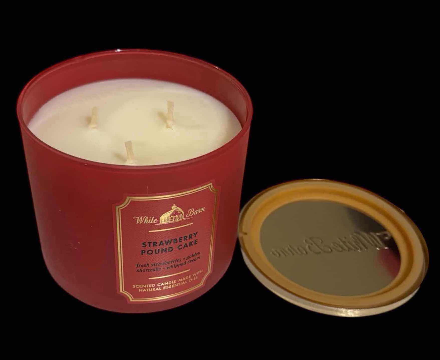 Photo 1 of BATH & BODY WORKS WHITE BARN SCENTED 3-WICK 14.5oz CANDLE, STRAWBERRY POUND CAKE