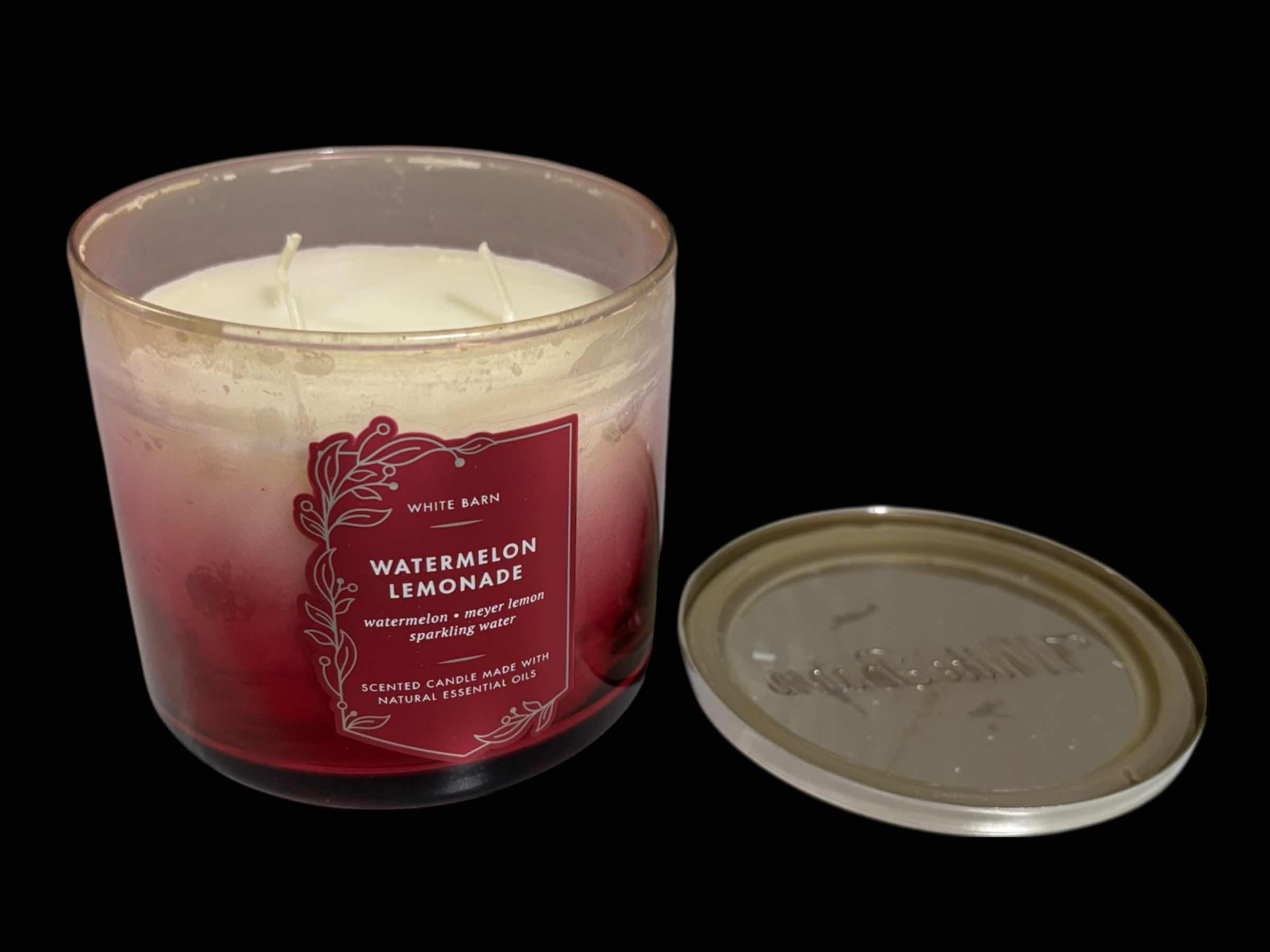 Photo 1 of BATH & BODY WORKS WHITE BARN SCENTED 3-WICK 14.5oz CANDLE, WATERMELON LEMONADE
