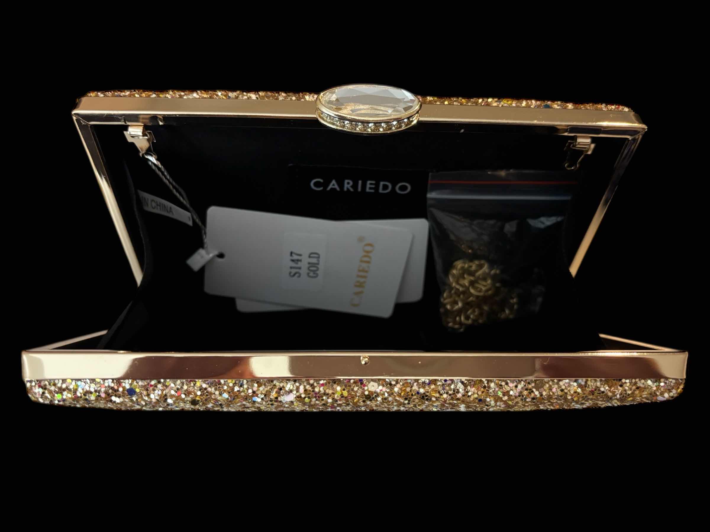 Photo 1 of CARIEDO SPARKLING CLUTCH PURSE W REMOVABLE GOLD STRAP CHAIN