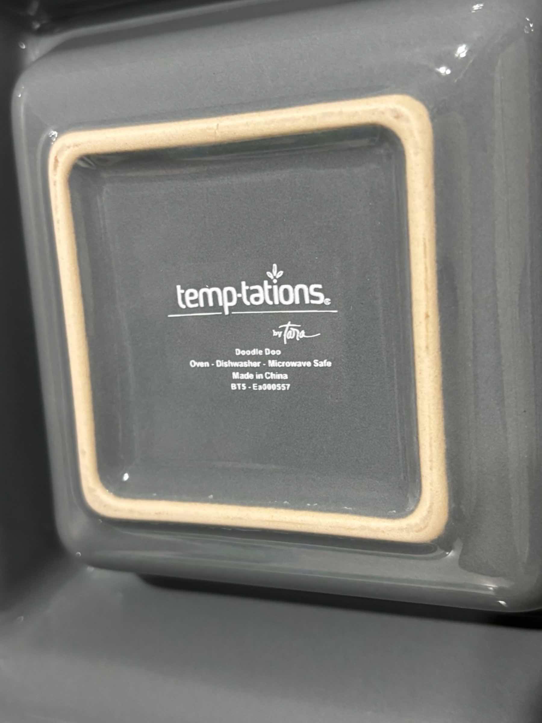 Photo 1 of TEMP-TATIONS OVENWARE DOODLE DOO GREY ROOSTER 12” X 12” CERAMIC SQUARE CHIP & DIP DISH