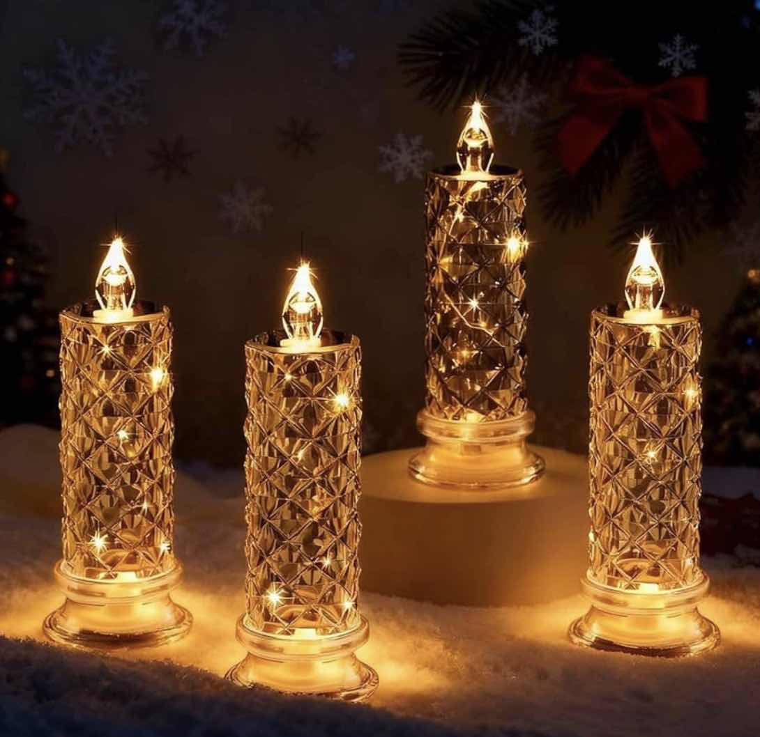 Photo 1 of FLAMELESS LED CRYSTAL STYLE PLASTIC CANDLE SET OF 4 W BATTERIES
